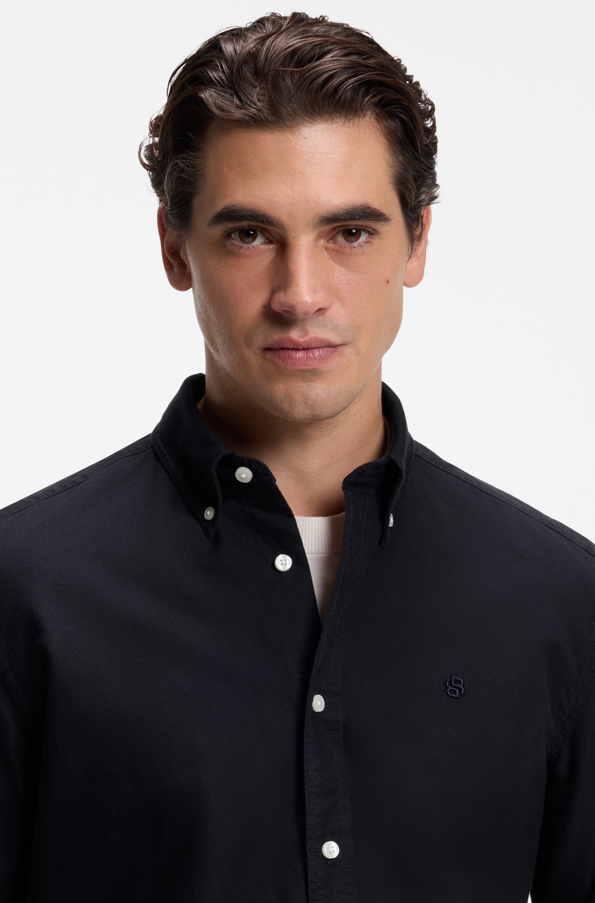 BOSS Langarmhemd Button-down-Kragen, Regular Fit, reine Baumwolle