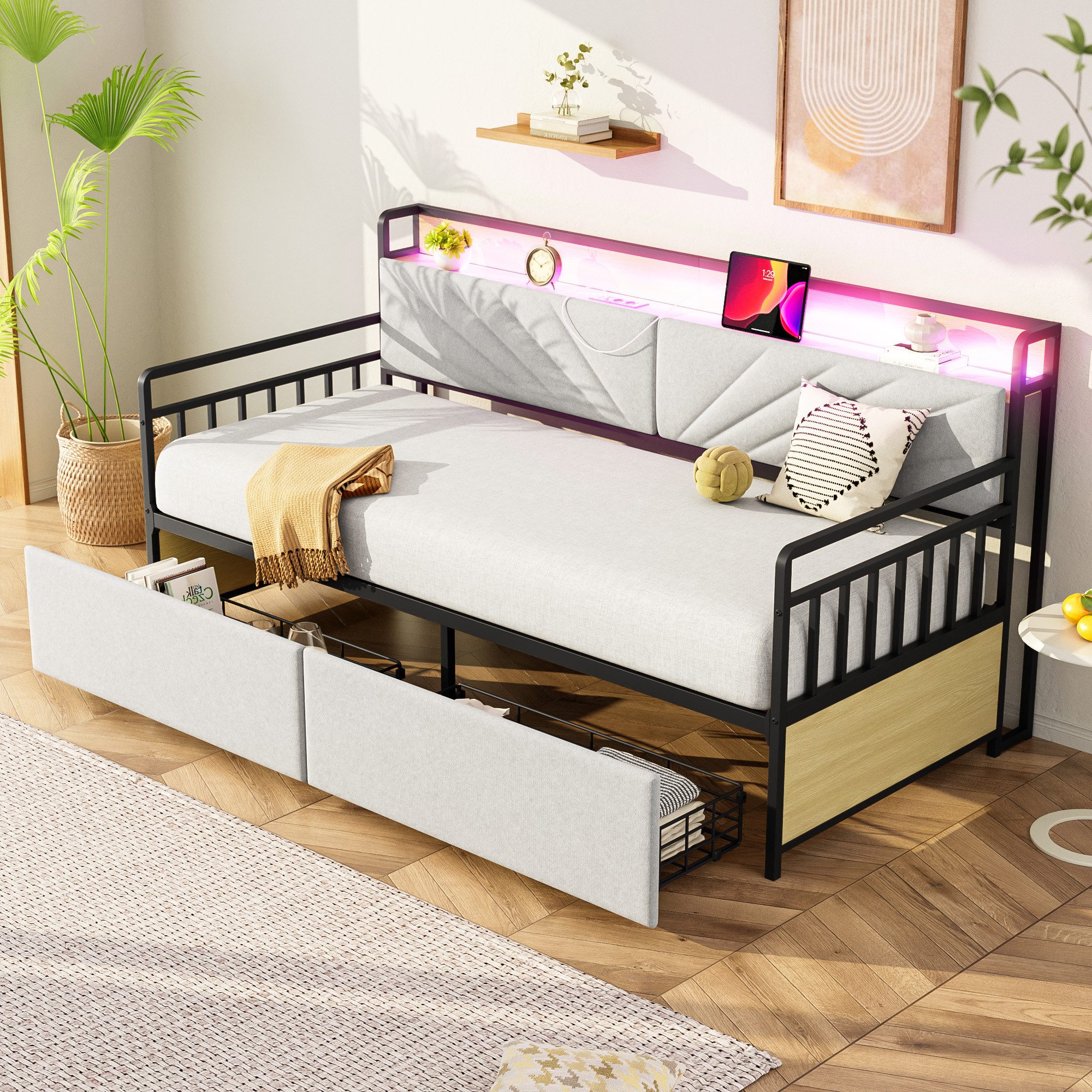 Ulife Schlafsofa Eisenbettsofa mit LED-Beleuchtung und günstig online kaufen