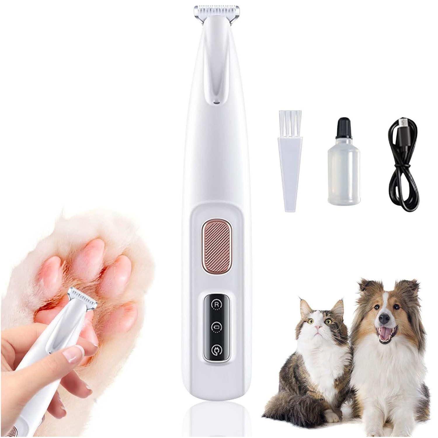 Hundeschermaschine Haustierhaarschneider mit LED-Licht, Kabellos Hund Pfoten Trimmer