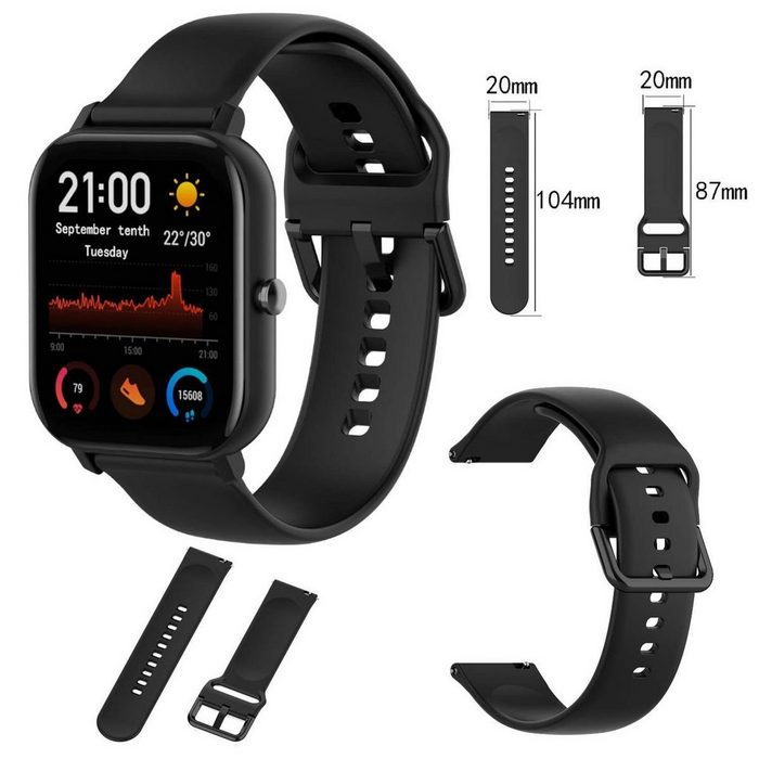 Wigento Smartwatch-Armband Für Amazfit GTS4 Mini Uhr Kunststoff / Silikon Armband Größe L Männer Ersatz Arm Band Schwarz