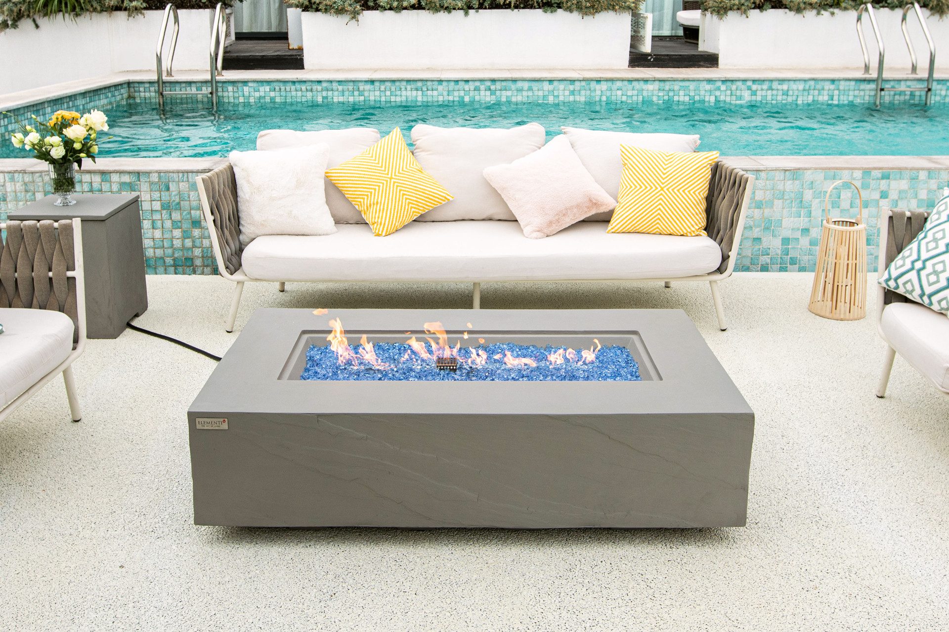 ELEMENTI Feuertisch METEORA Feuerstelle aus Beton - Komplett-Set mit Zubehör, (SET, 1-St., inkl. mehreren Komponenten), Beton,(142x81x38cm)