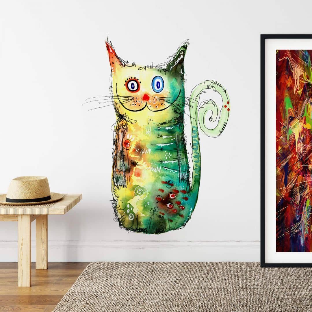 K&L Wall Art Wandtattoo Wandtattoo Hagenmeyer Wohnzimmer Sticker Crazy Katze modern, Wandbild selbstklebend, entfernbar