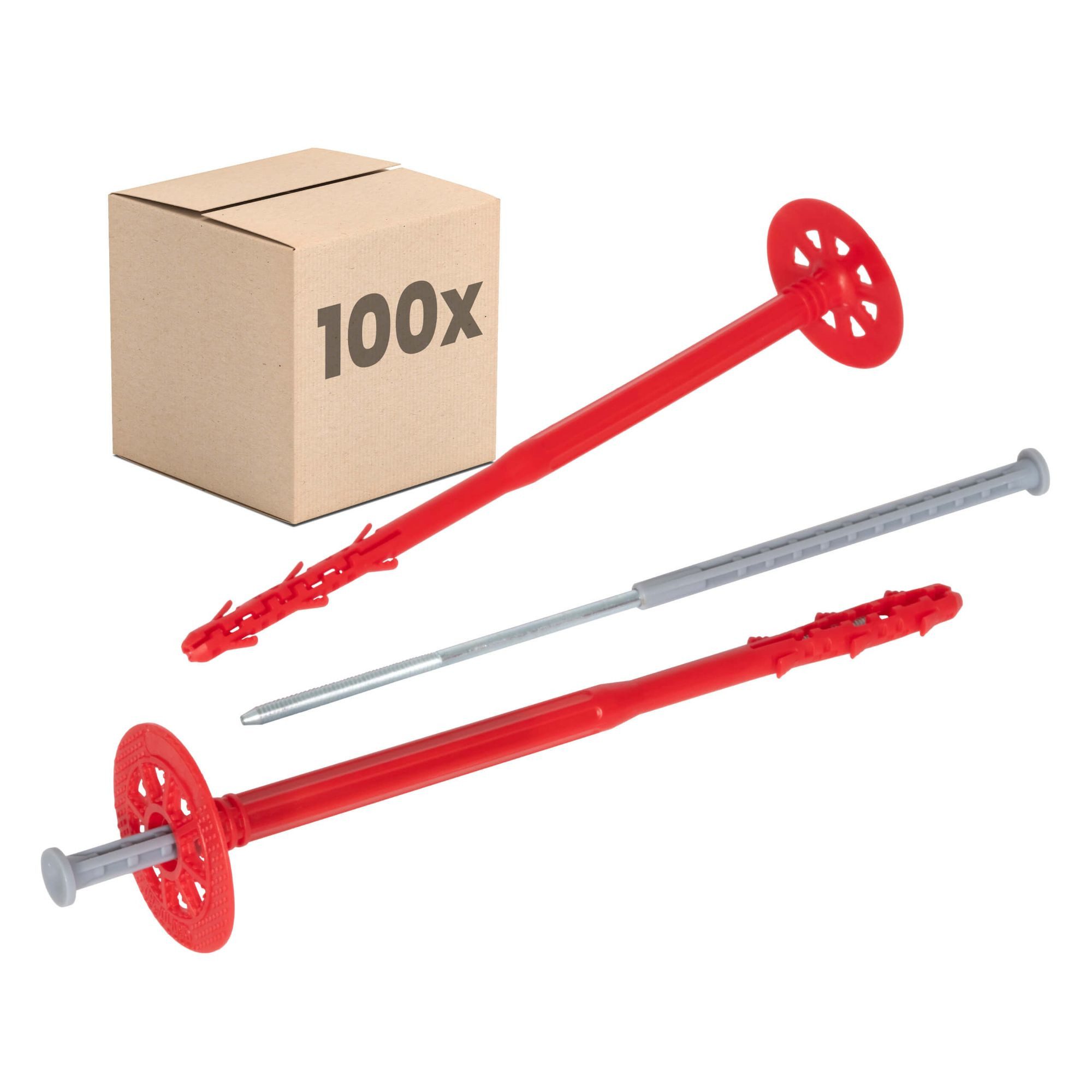PROTEKTOR Schrauben- und Dübel-Set Dämmstoffdübel Ø10mm, Schlagdübel mit Stahlnagel für WDVS, (Dämmstoffdübel 100 Stück Ø10x200mm, 100 St., Fassadendübel für WDVS und zur Befestigung von Fassadendämmung), ETA-zertifizierte Schlagdübel Tellerdübel für alle Nutzungskategorien