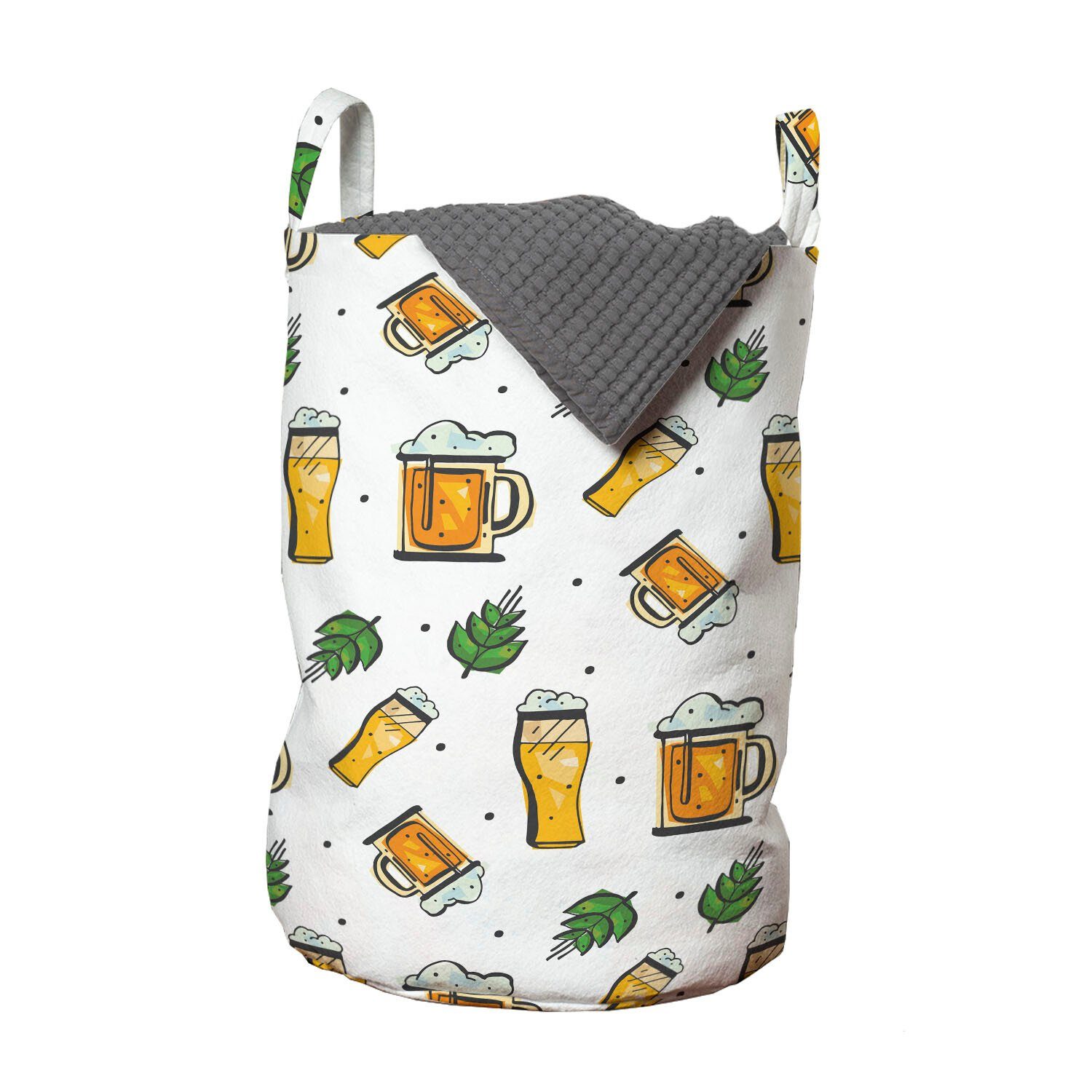 Abakuhaus Wäschesäckchen Wäschekorb mit Griffen Kordelzugverschluss für Waschsalons, Bier Alkohol zu trinken Tassen und Gläser