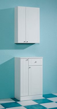 Saphir Unterschrank Quickset 955 Badschrank mit 2 Türen, 1 Schublade, 50 cm breit Badezimmer-Unterschrank in Weiß Hochglanz, Griffe Chrom Glanz