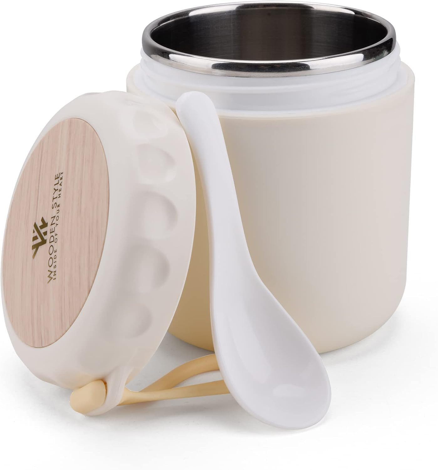 Venkuber Thermobehälter Edelstahl, 400ml Warmhaltebehälter Essen Lunchbox Löffel, Edelstahl, für Suppen, Speisen, Müsli