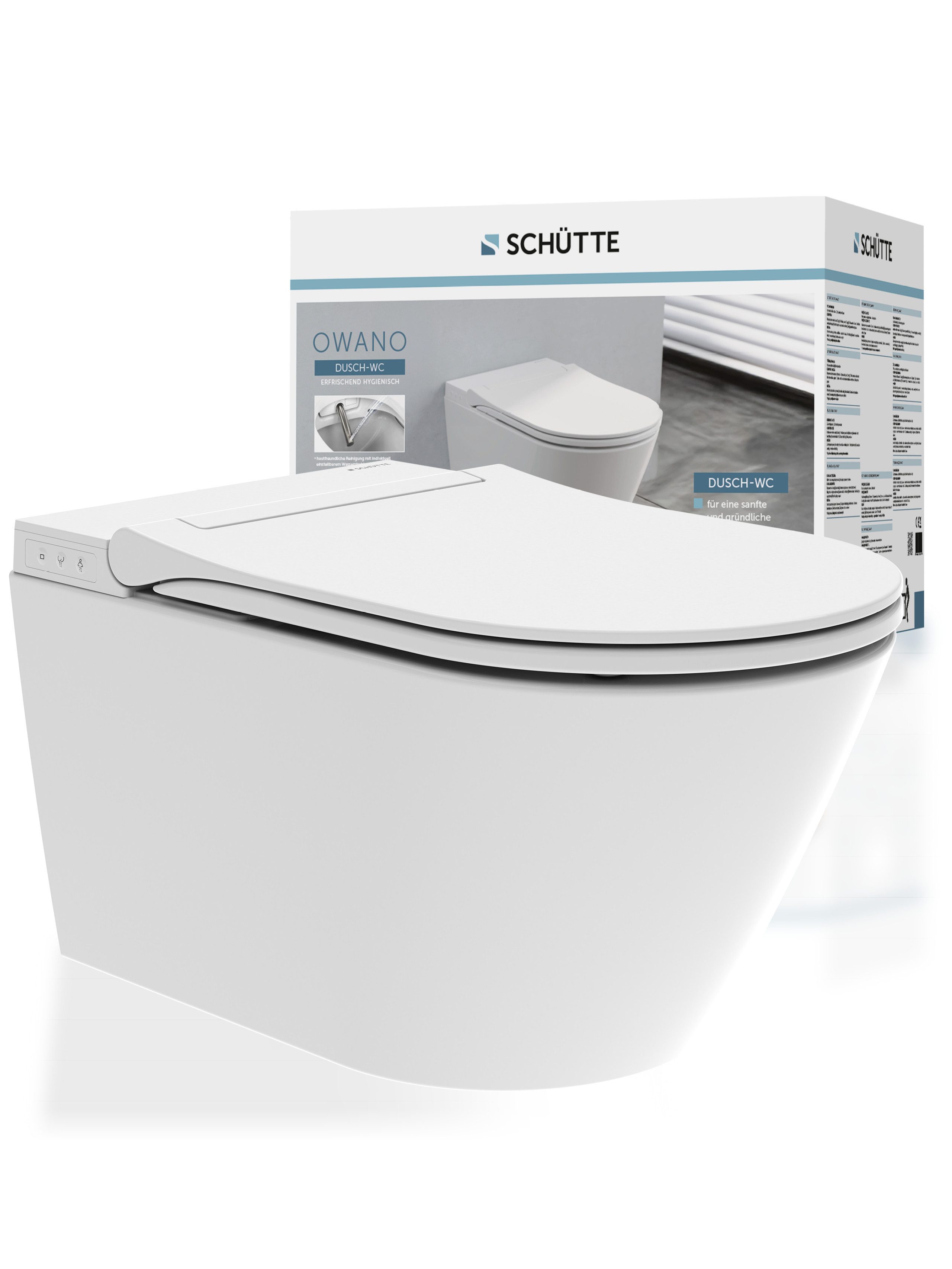 Schütte Dusch-WC, Abgang waagerecht, Dusch-WC, Wandhängend, spülrandlos, Gesäß- & Ladydusche, LED