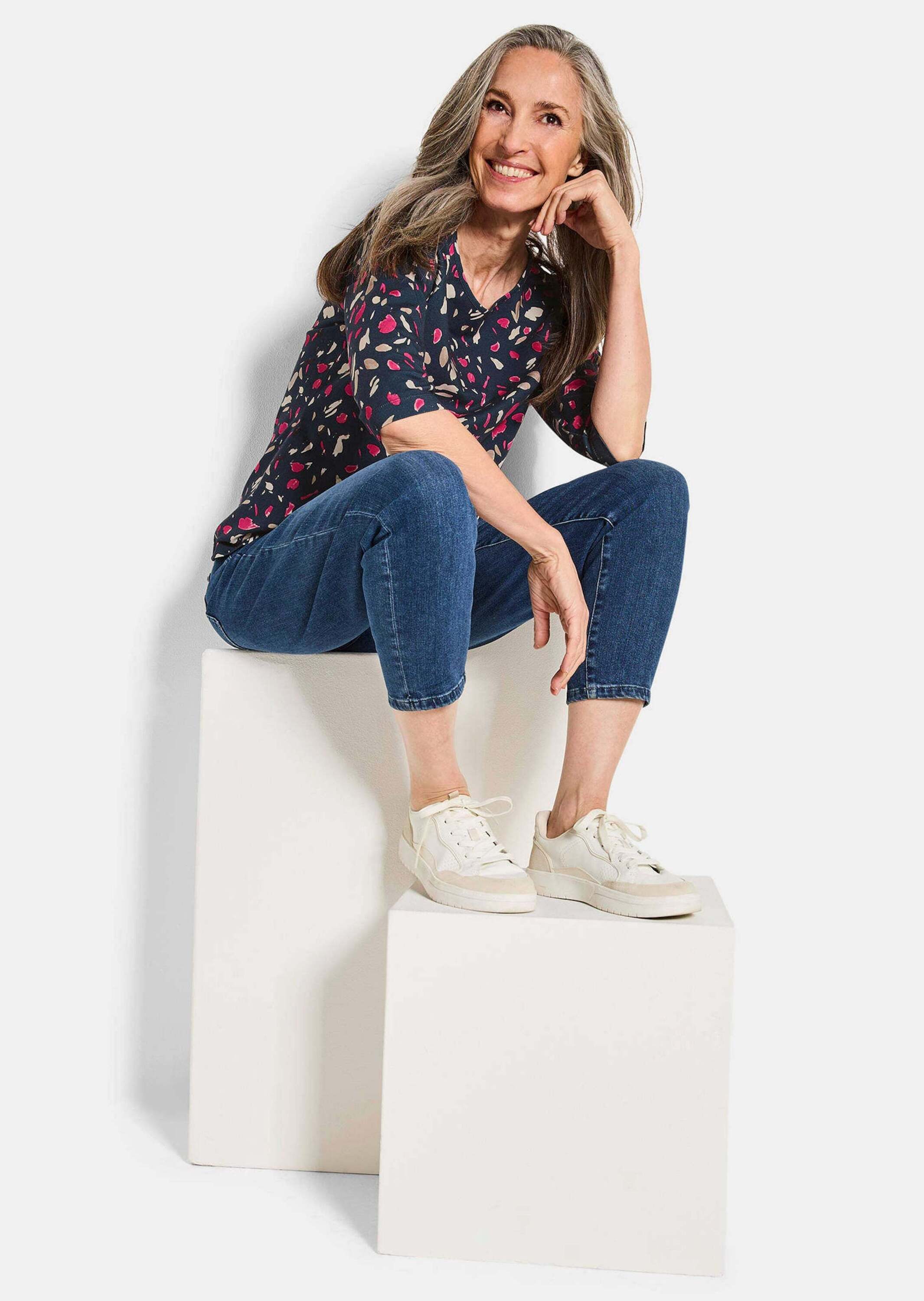 GOLDNER Print-Shirt Florales Jerseyshirt mit Paisley-Muster Baumwollshirt mit U-Boot-Ausschnitt und 3/4-Ärmeln – Bild 4 von 5