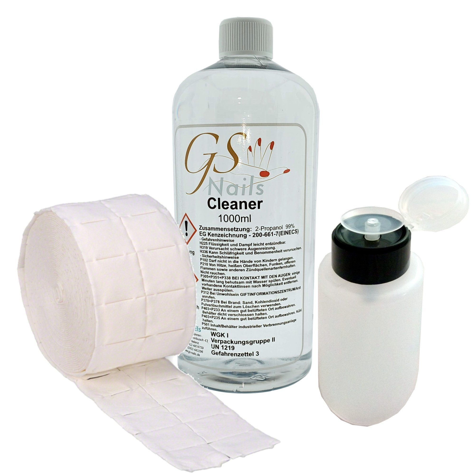GS-Nails Nageldesign Zubehör Nagel-Cleaner - Klar 1000ml - 500 Zelletten - Dispenser