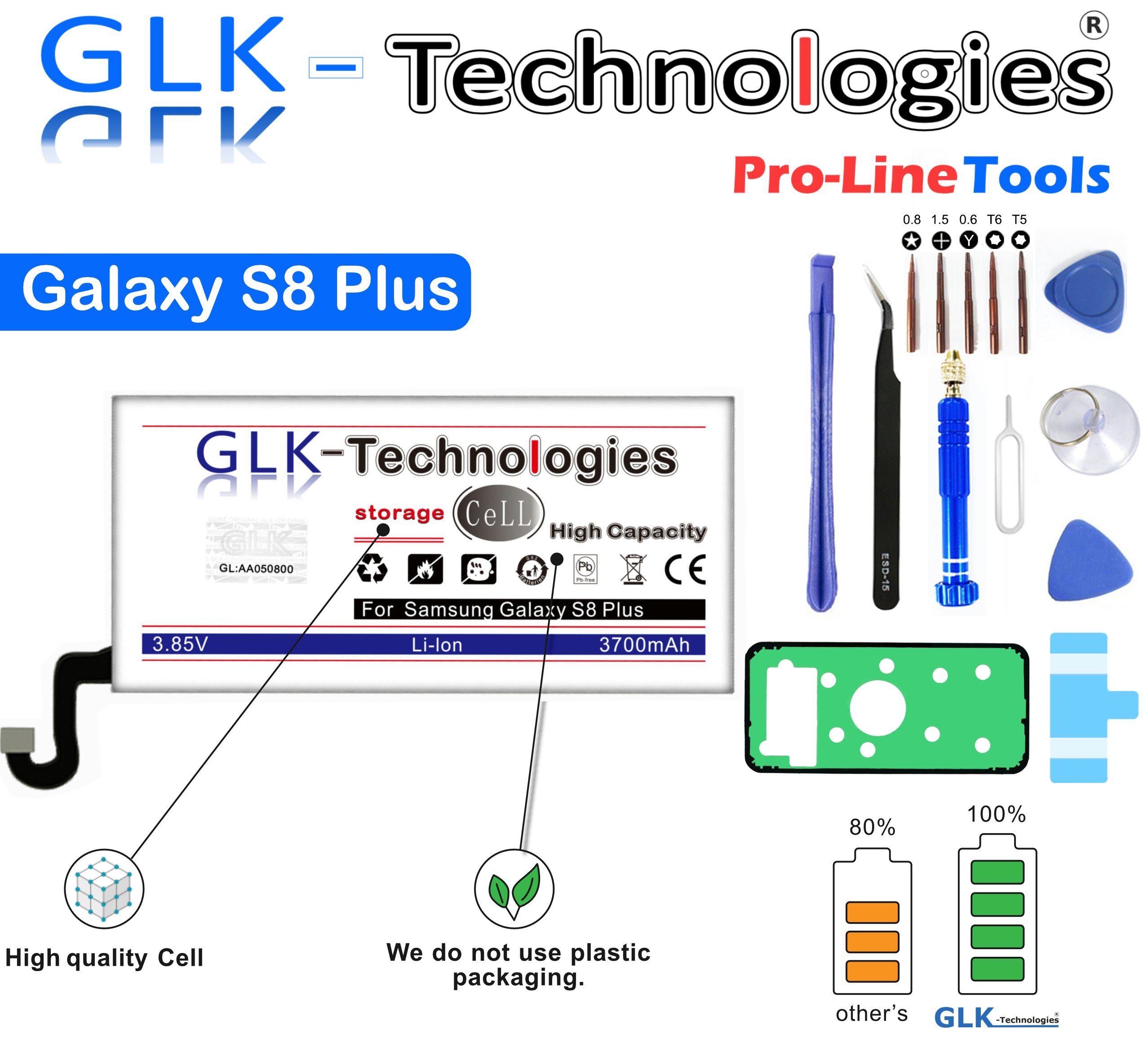 Samsung Plus SM-G955F GLK-Technologies V) mAh Galaxy (3.85 Smartphone-Akku S8 High kompatibel Ersatzakku EB-BG955ABE 3700 mit Power +