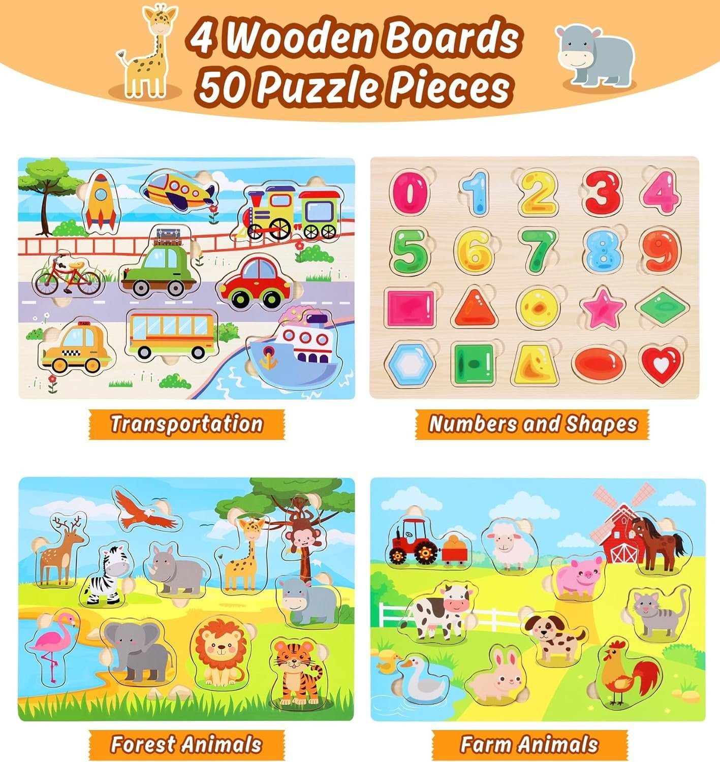 POPOLIC Steckpuzzle 4er-Set Holzpuzzle, Spielzeug 1 günstig online kaufen
