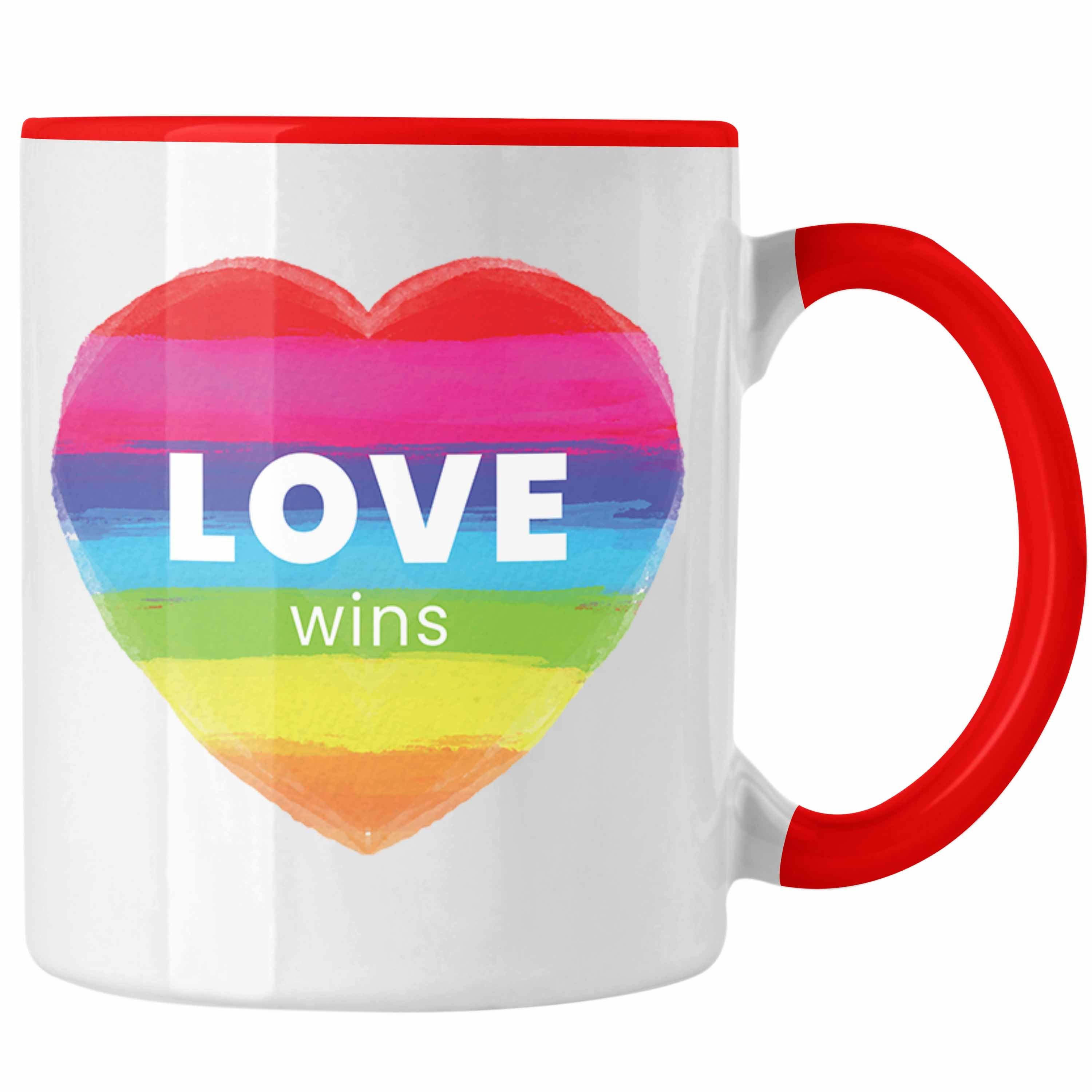 Trendation Tasse Trendation - Regenbogen Tasse Geschenk LGBT Schwule Lesben Transgender Grafik Pride Love Rot
