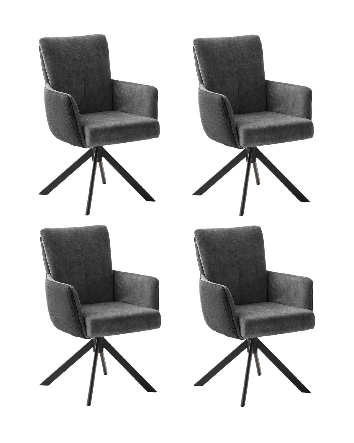 Polsterstuhl ROSARIO, 4er Set, Anthrazit, Schwarz, Cord