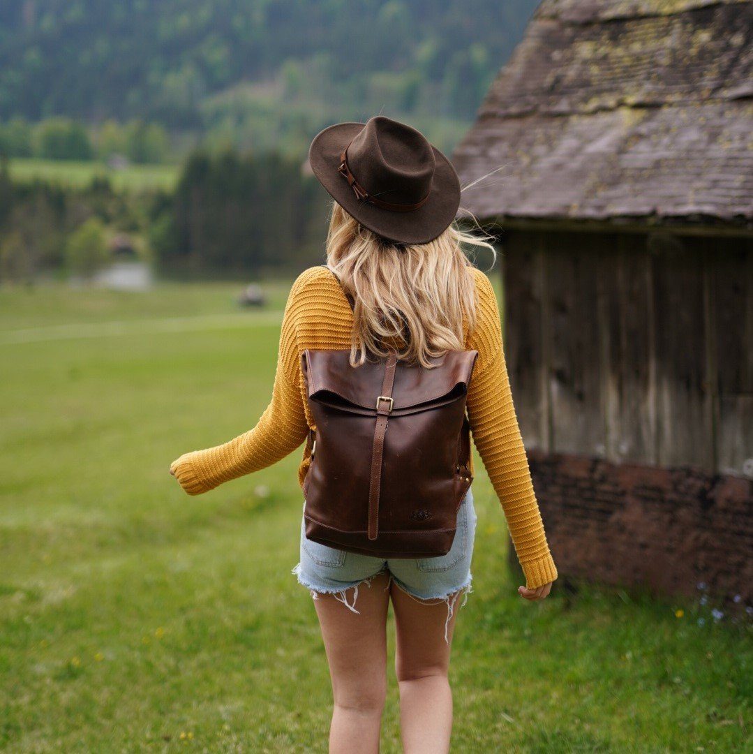 SID & VAIN Rucksack echt Leder Rucksack groß 15 Zoll Laptop Fach braun, Cityrucksack 15,4 Zoll Echtleder, Rucksack Damen Herren dunkelbraun