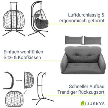 Juskys Hängesessel Aria, Polyrattan Doppelhängesessel, Schaukel mit Gestell & Kissen