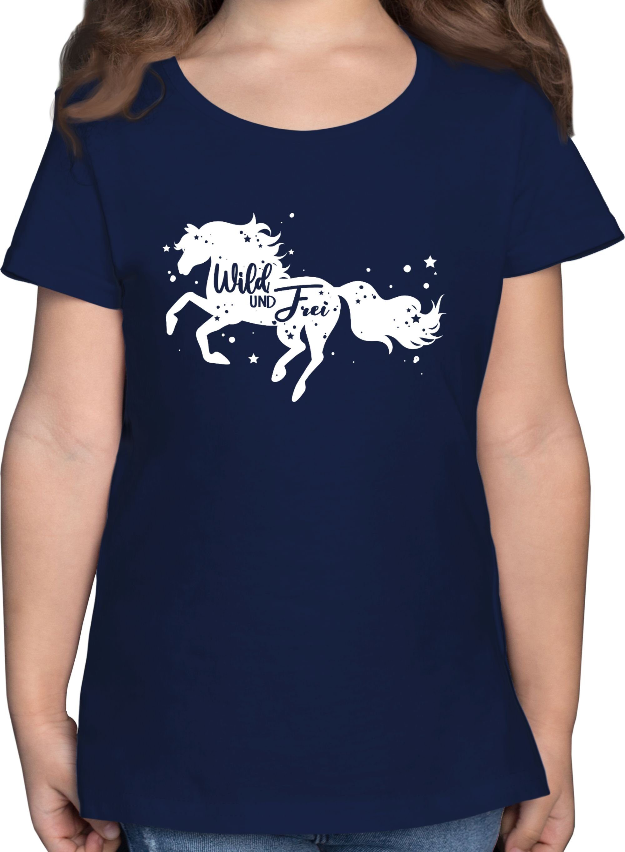 und 2 Pferdemotiv Shirtracer Frei T-Shirt Wild Dunkelblau Pferd