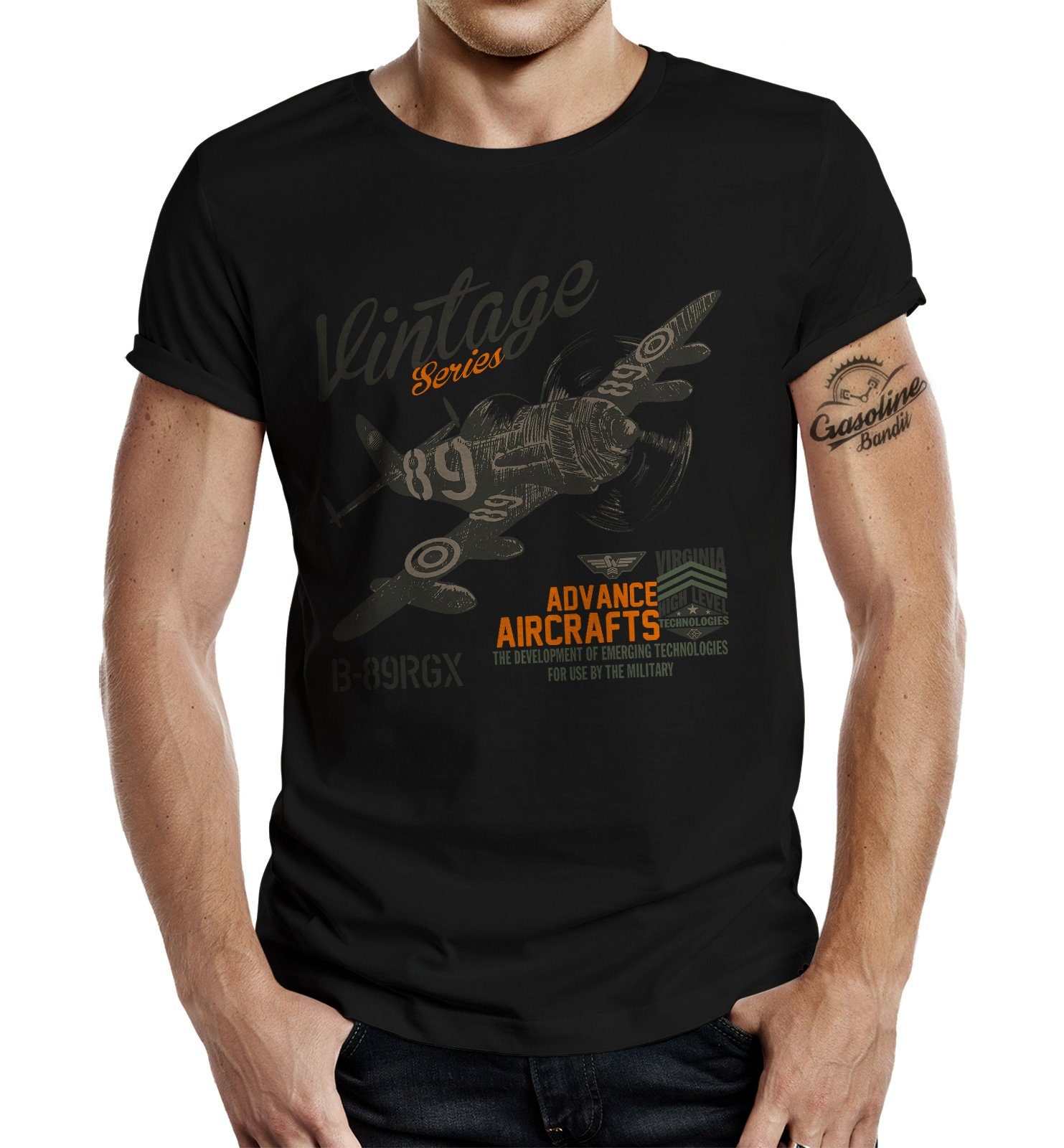 GASOLINE BANDIT® T-Shirt in schwarz für Airborne Racing US-Airforce Fans: Vintage Air