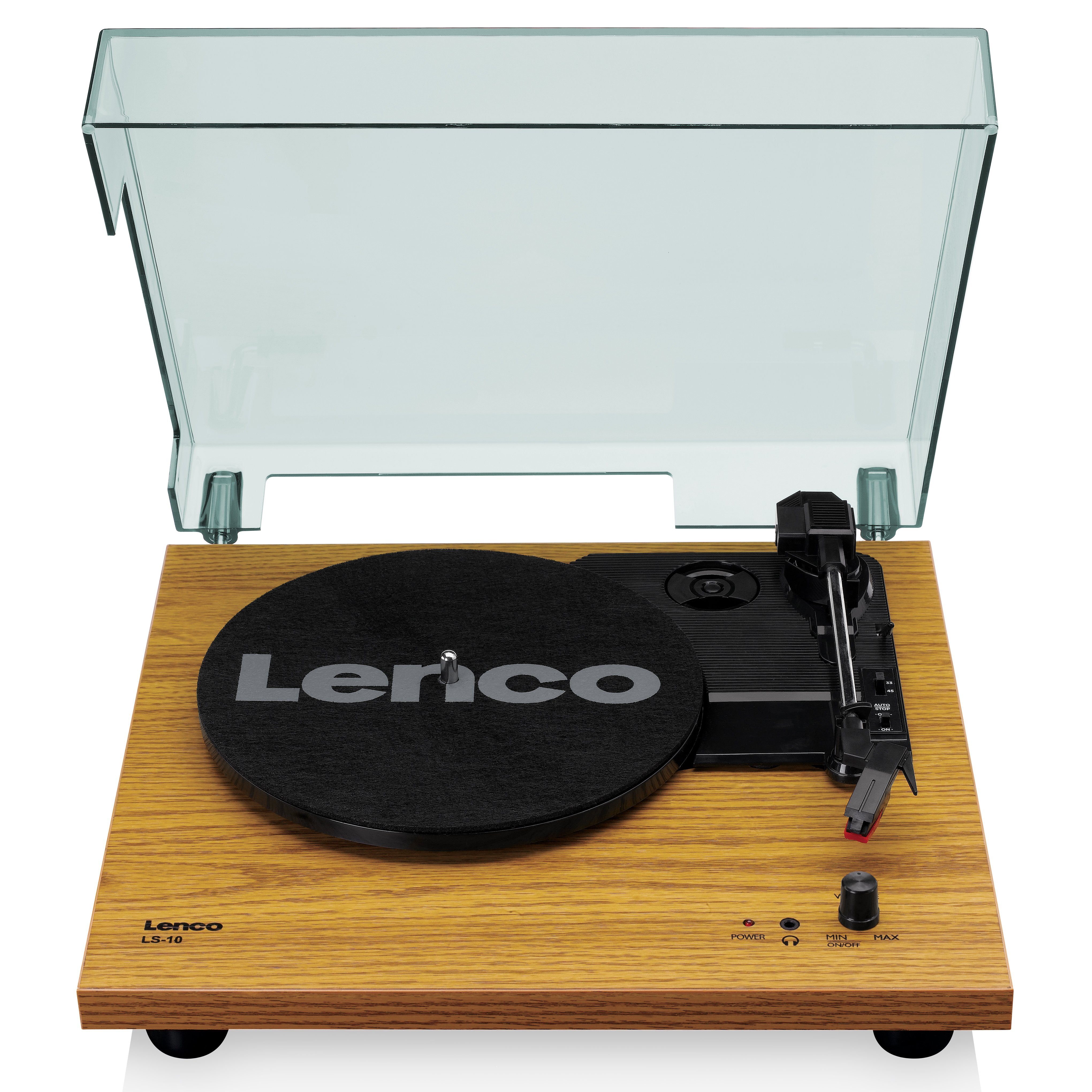 Lenco LS-10WD Plattenspieler (Riemenantrieb, Vinyl, 33 45 U/min, RCA Lautsprecher, Kopfhöreranschluss im Holzdesign)