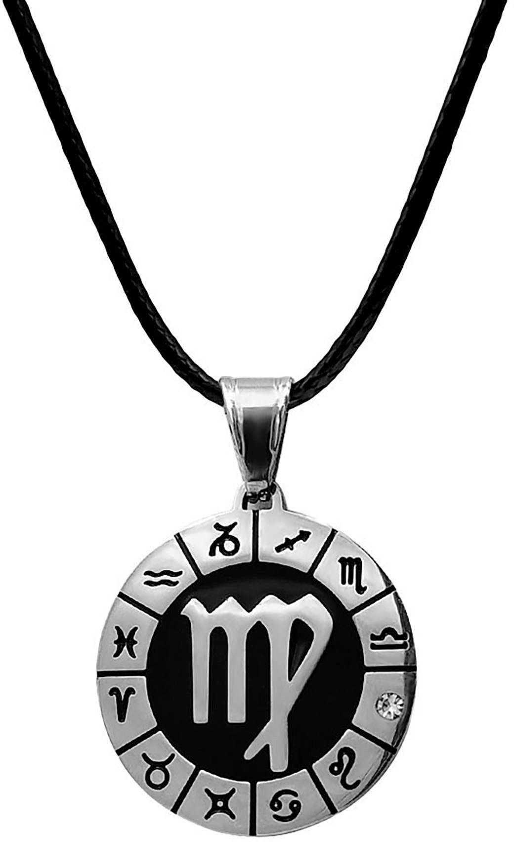 Firetti Kette mit Anhänger Schmuck Geschenk Edelstahl Leder Halsschmuck Halskette Sternzeichen, Made in Germany - mit Similistein