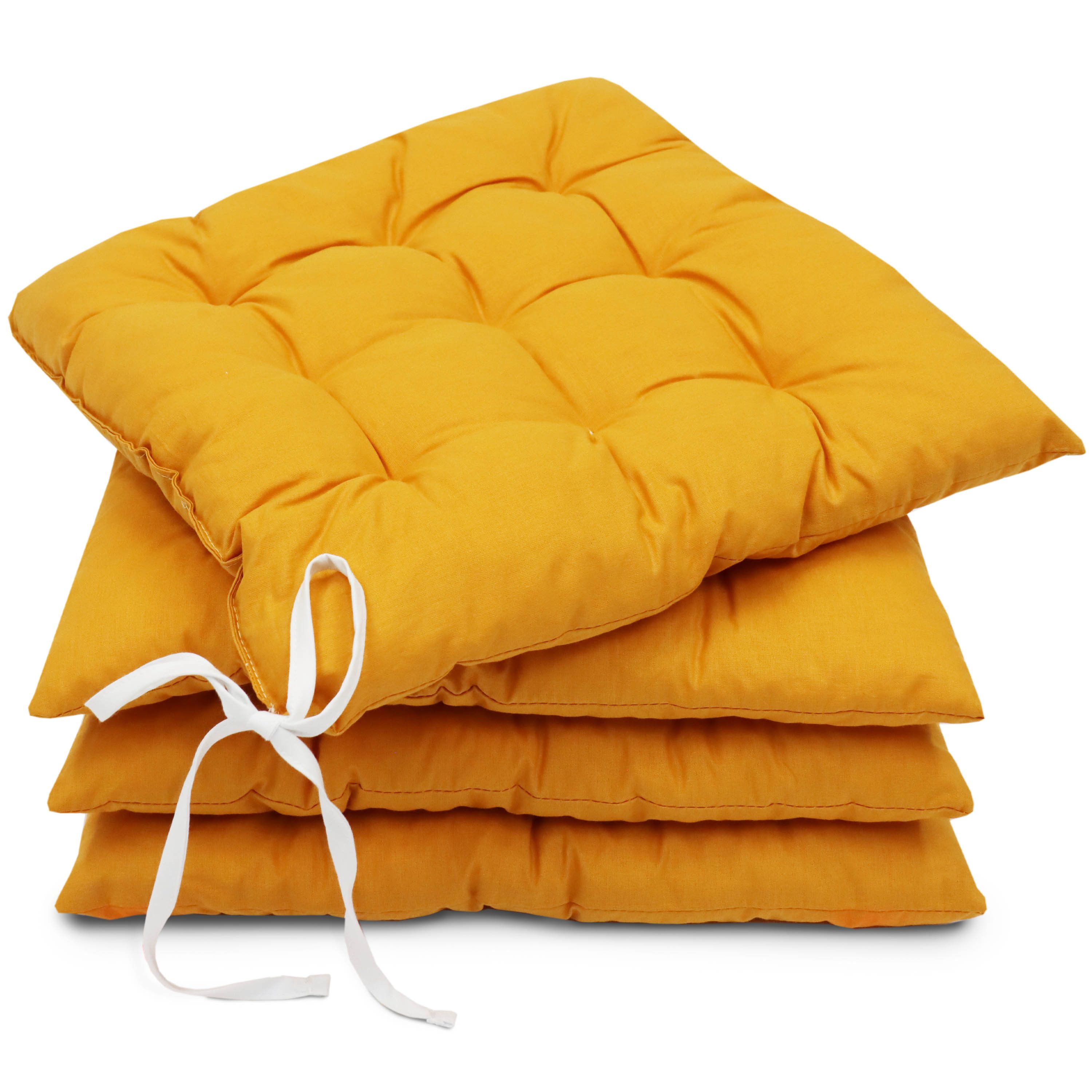 Amilian Stuhlkissen 40x40 mit Bändern - 4er Set Sitzkissen - Outdoor Indoor - Sitzauflage, waschbar