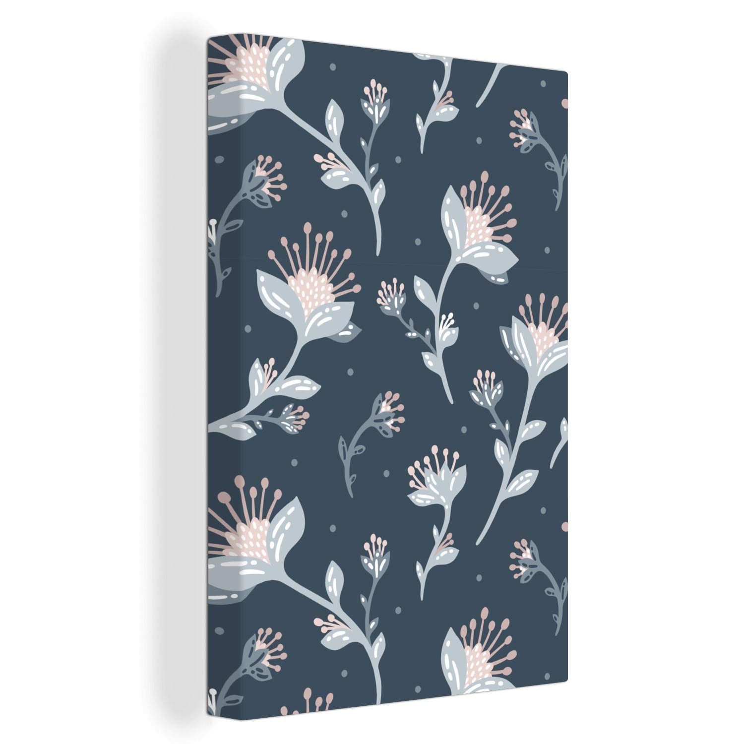 MuchoWow Leinwandbild Muster - Blumen - Polka dots, (1 St), Bild auf Leinwand Wandbild Leinwandbild Kunstdruck Wandkunst