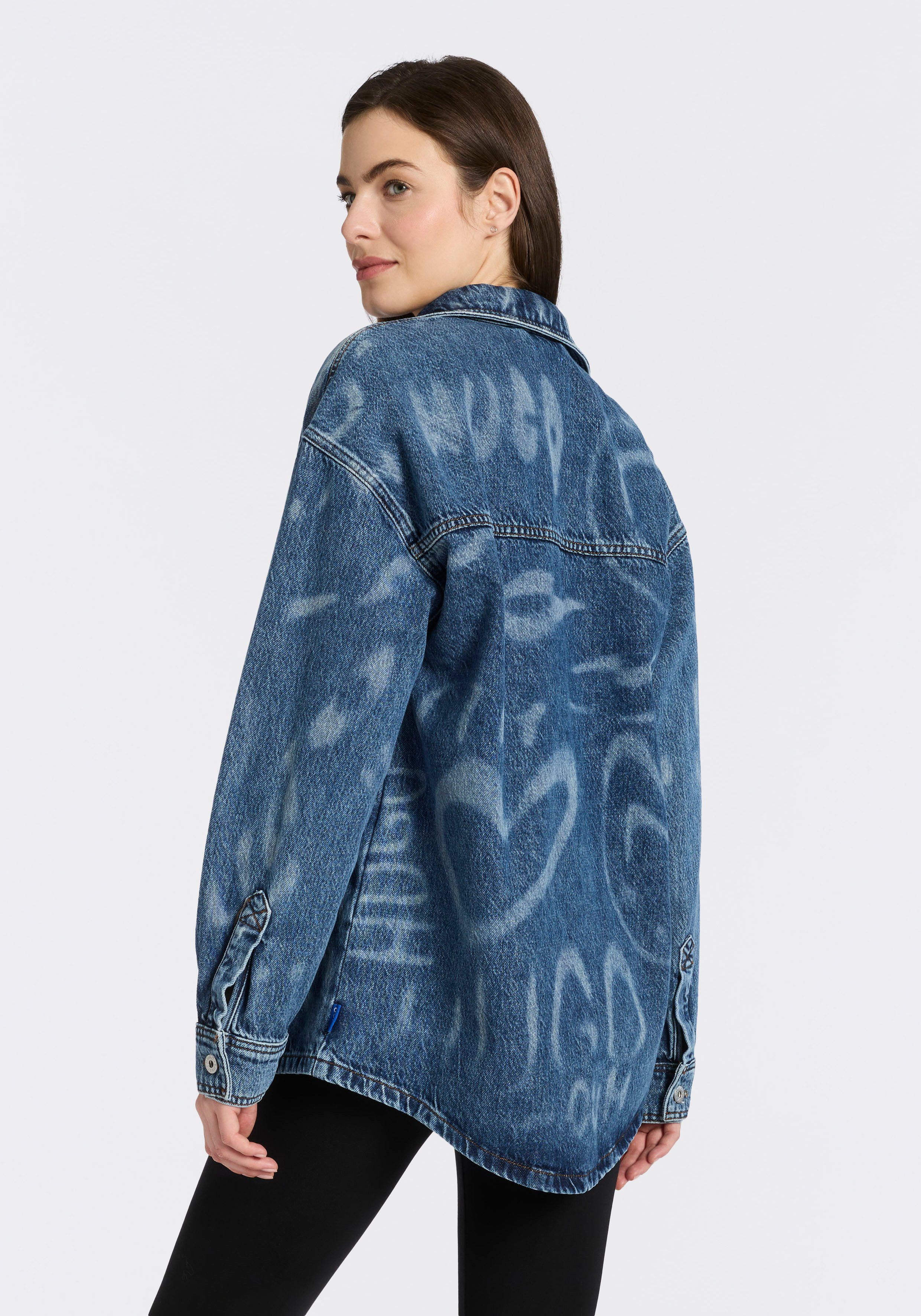 HUGO Blue Hemdbluse Garesa Denim mit Laserprint, Oversized Fit günstig online kaufen