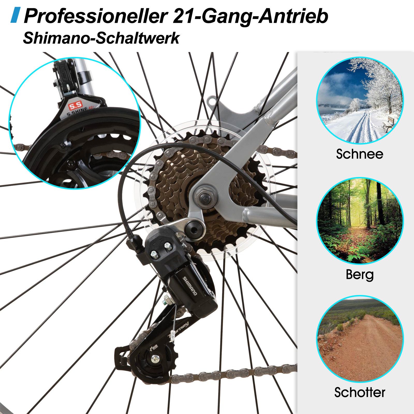 HILAND Mountainbike 26 27,5 29 Zoll bike MTB für Männer Frauen, Studenten-Pendlerfahrrad, mit V-Bremse, 21 Gang, Federgabel, Hochwertiger Rahmen,Kettenschaltung – Bild 3 von 5