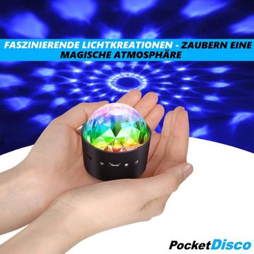 MAVURA LED Discolicht PocketDisco Mini Diskokugel RGB LED Disko Kugel Disco Lichteffekt, Licht Bühnenbeleuchtung Spiegelkugel USB wiederaufladbar, Partylicht