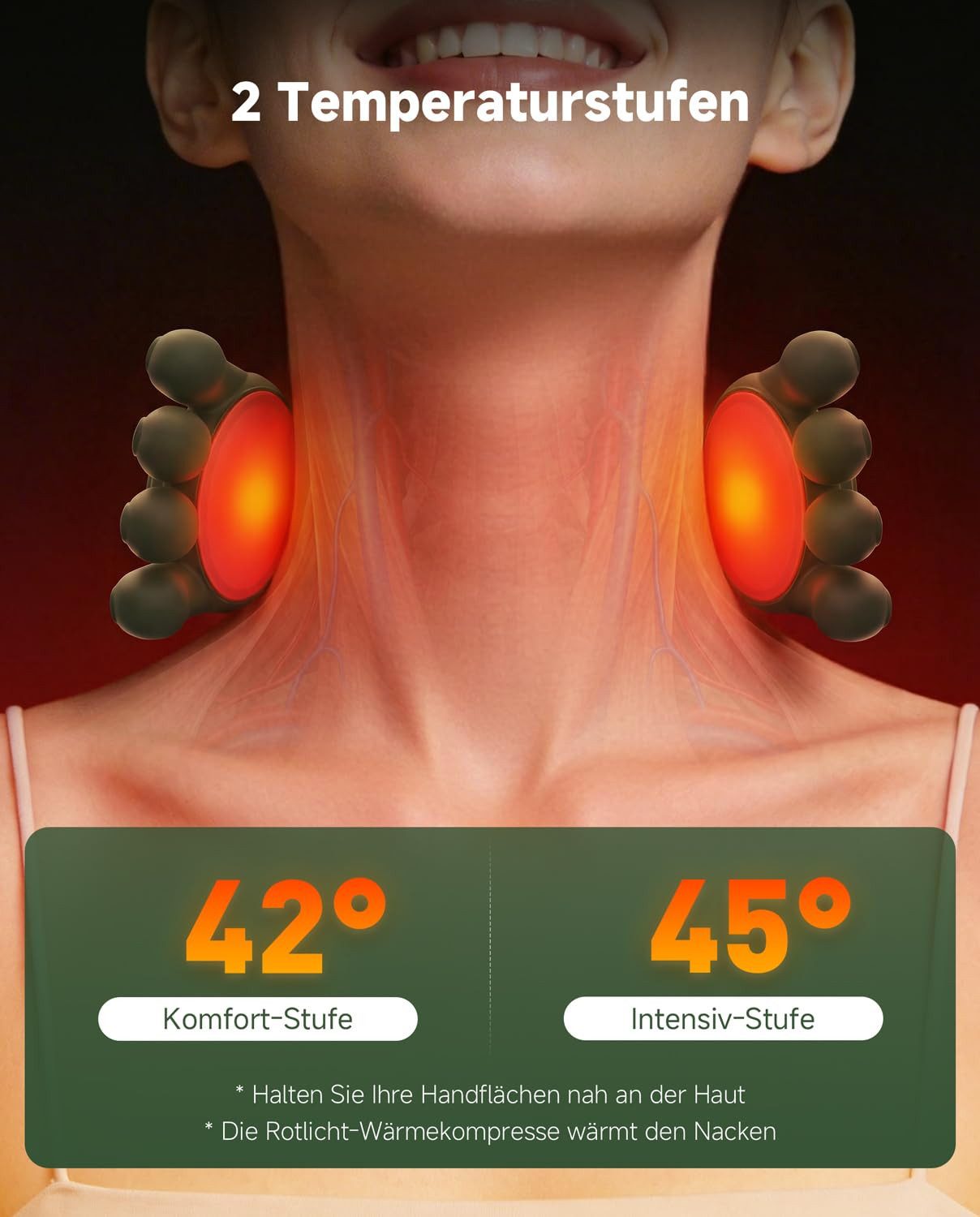 AIBISTAR Nacken-Massagegerät Nacken-Massagegerät 4D Nackenmassagegerät, Kabellos mit Wärmefunktion, Packung, 1*Haupteil, 1*USB Kabel, für alle Muskelbereiche, 3 Modi, 4 Massagelöcher