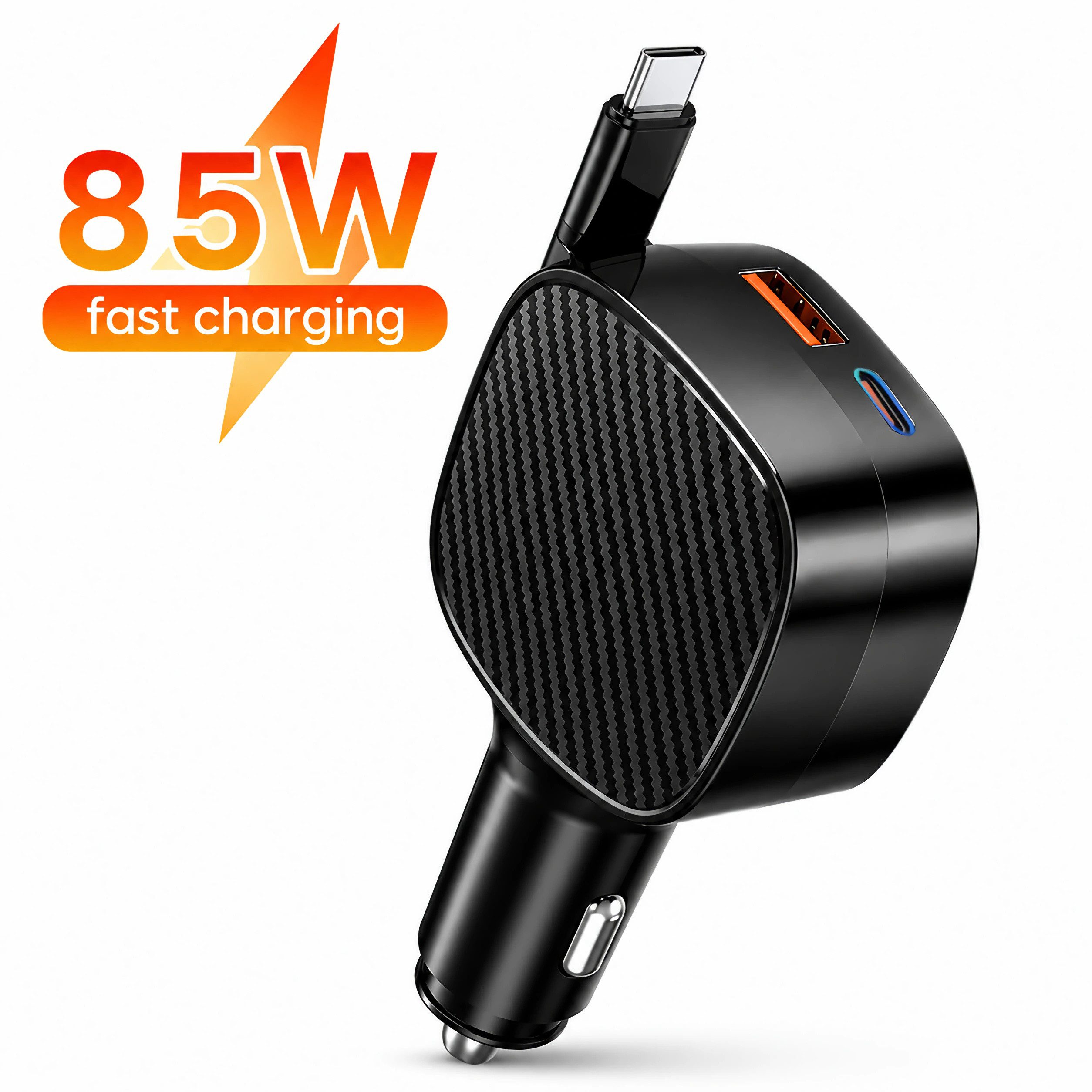 Bolwins E24C Auto Ladegerät 85W mit USB-C-Kabel, PD30W, 2x USB-C/USB-A für PKW USB-Ladegerät (3000 mA, Einzelset, 1-tlg., 1x 85W KFZ-Ladegerät mit einziehbarem USB-C-Kabel, 85W Gesamtleistung, USB-C Einziehkabel 65cm, PD30W, QC4.0, 3 Geräte)
