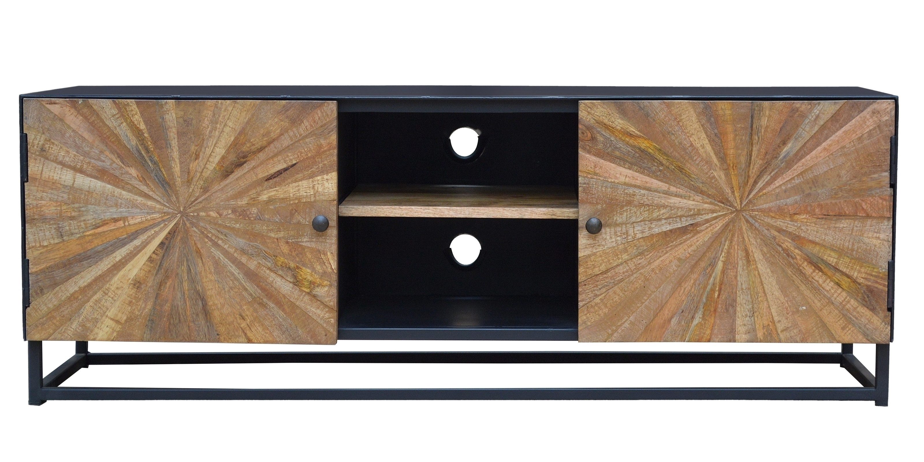 freiraum Lowboard Madira, in Schwarz, Mangoholz/Metall - 140x50x40cm (BxHxT)