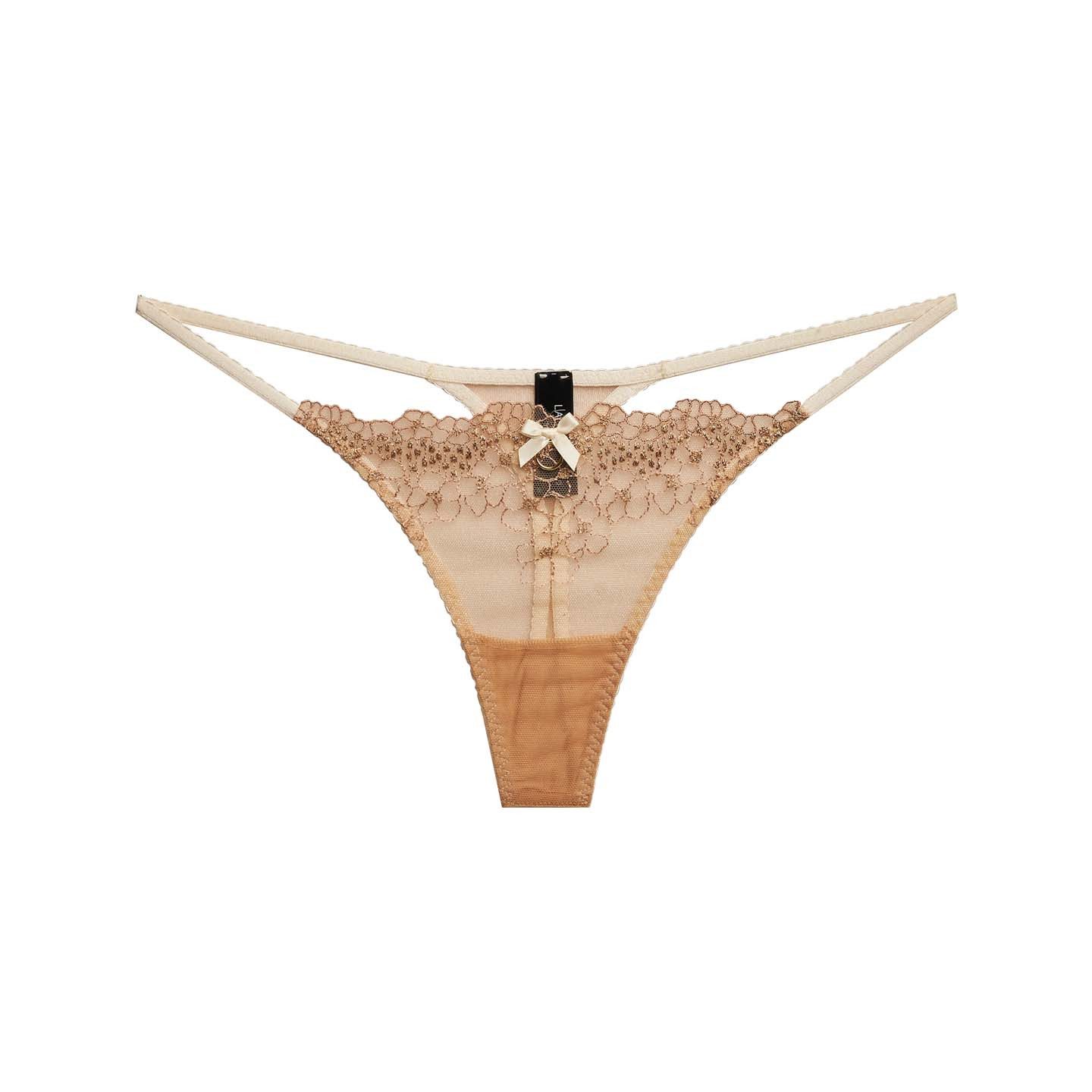 String mit hochwertiger Stickerei und goldenen Akzenten