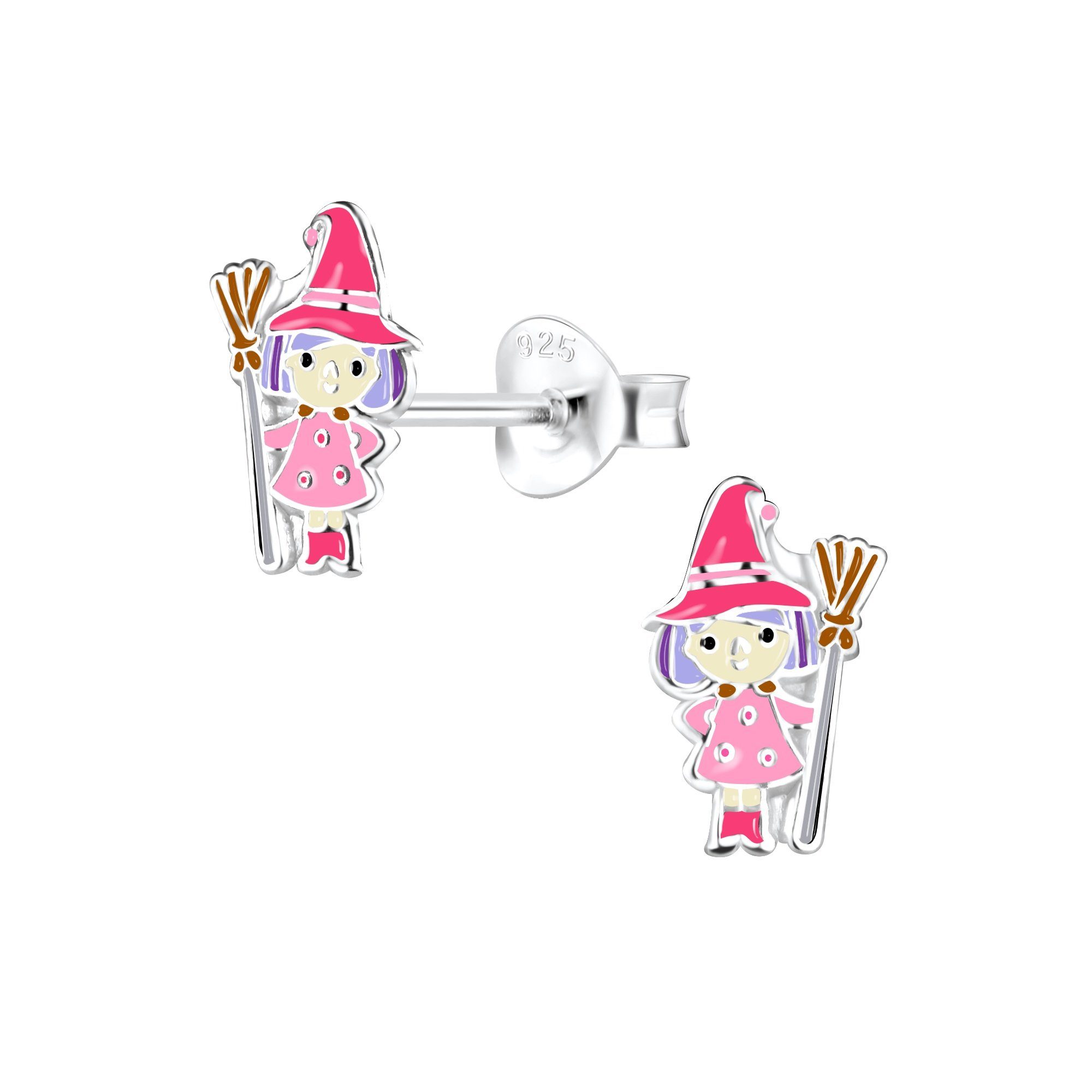 schmuck23 Paar echte Ohrringe Ohrstecker Kinderschmuck Silberohrringe Kinder Helloween Hexe Silber, Geschenk 925 Mädchen