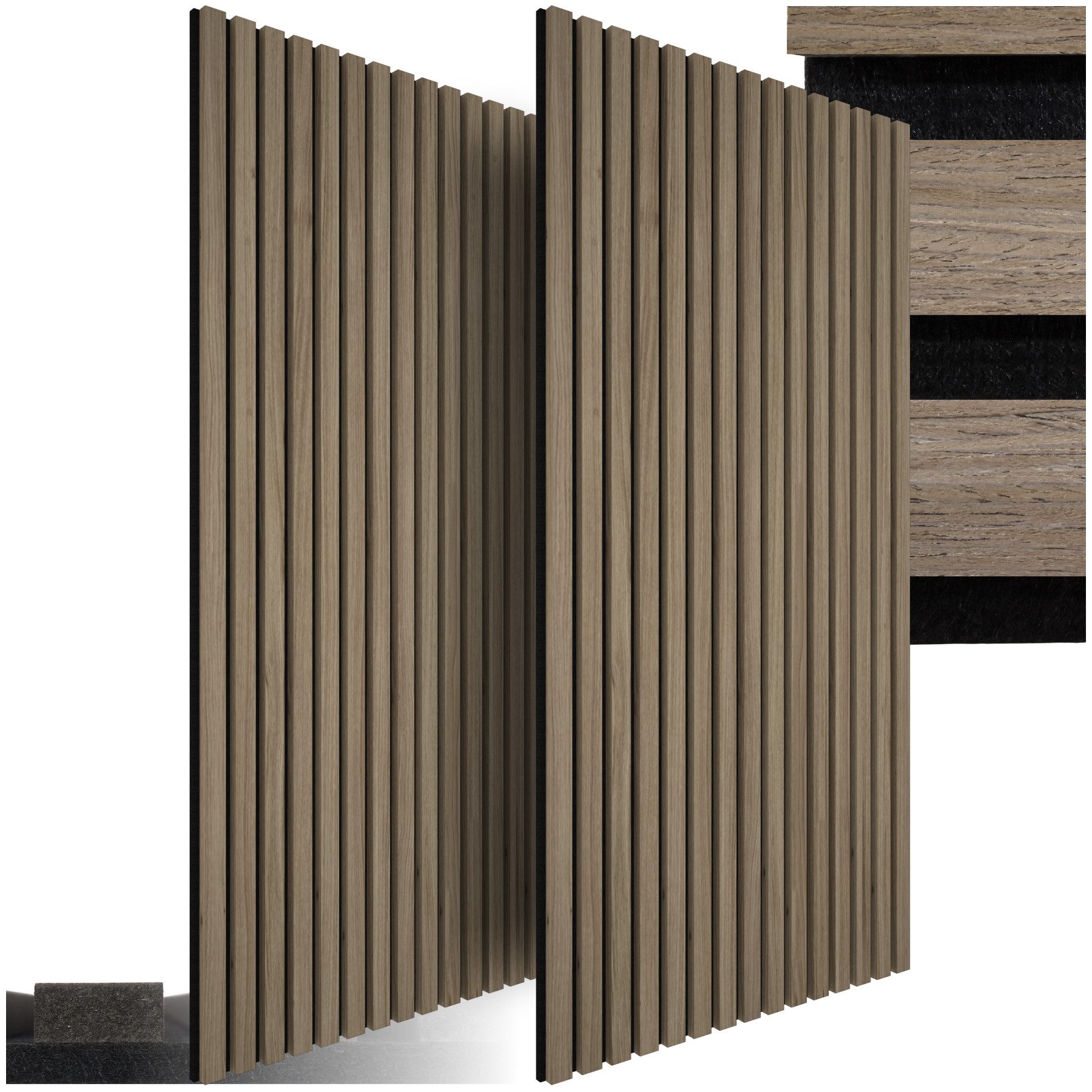 tectake Wandpaneel Akustikpaneele, BxL: 60x120 cm, (Komplettset, 2-tlg., Lamellenwand) Schallabsorption durch Filzstoff & Holzlamellen