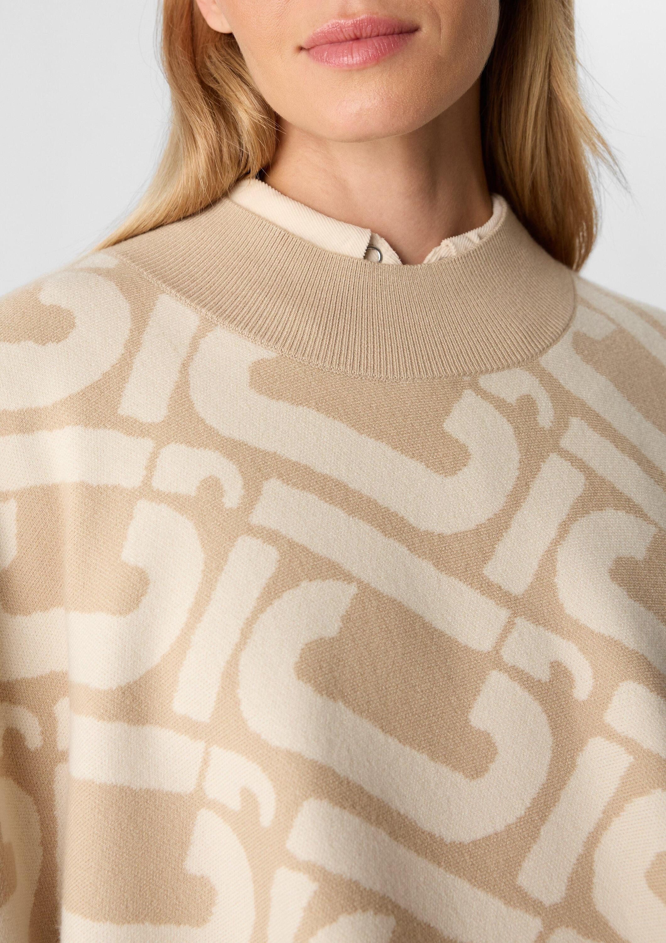 comma Poncho Indoor-Poncho Strick-Poncho mit Logo-Muster