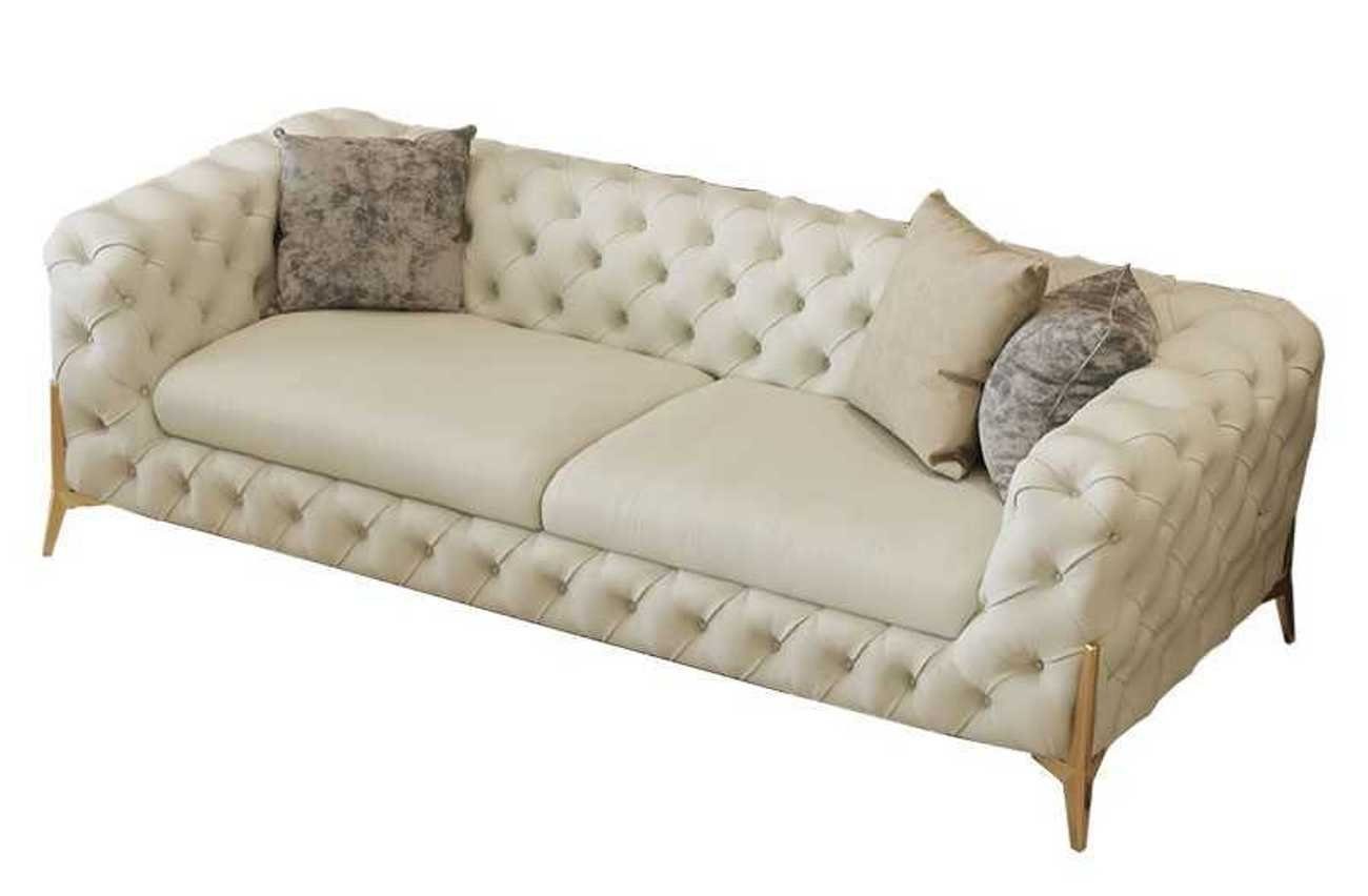 JVmoebel 3-Sitzer Sofa 3 Sitzer Design Sofas Polster Couchen Leder Relax Chesterfield, 1 Teile, Made in Europa Weiß