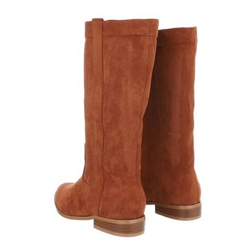 Ital-Design Damen Cowboyboots Western Westernstiefel Blockabsatz Flache Stiefel in Camel