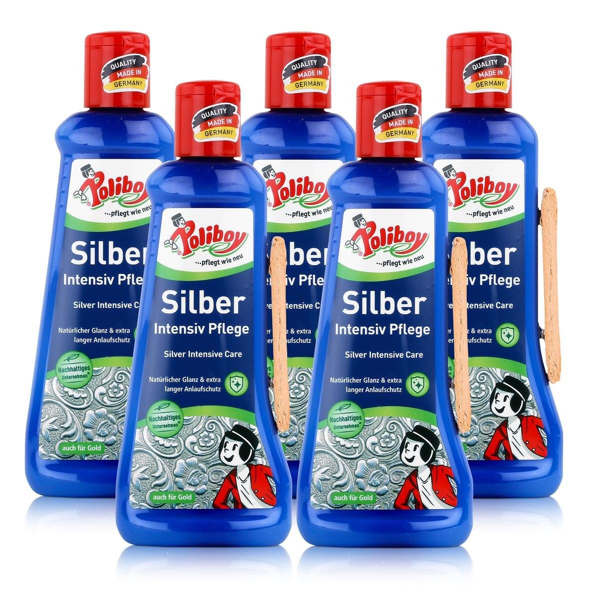 Poliboy Silber Intensiv Pflege 200ml - Für Silber & Gold (5er Pack) Spezialwaschmittel