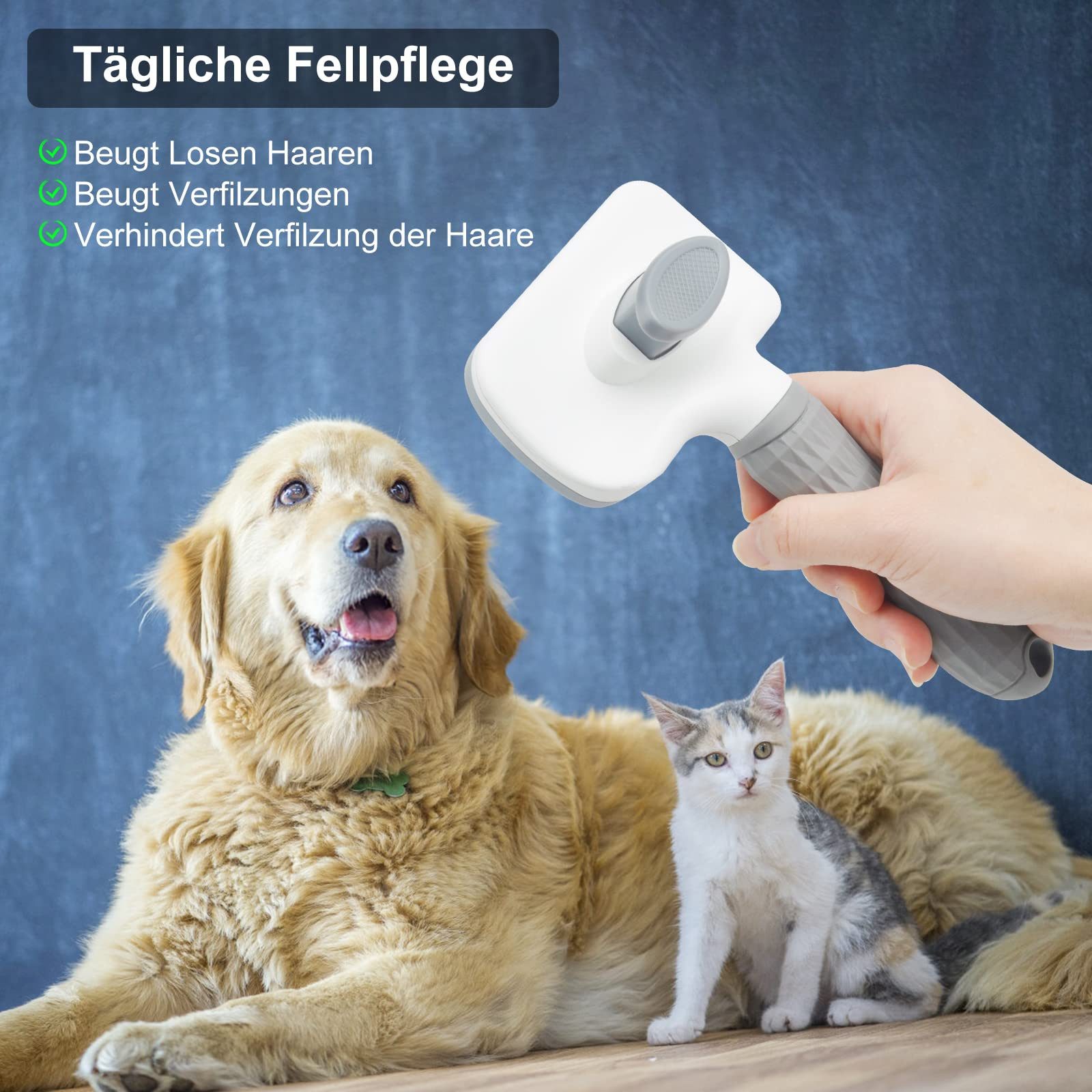 SURFOU Fellbürste Fellbürste Haustier Katzenbürste Hundebürste für Kurzhaar Langhaar, ABS+Edelstahl+Gummi, (1-tlg), Sauberes Haustierhaar von der Bürste mit Einem Knopf, Haustier Bürsten