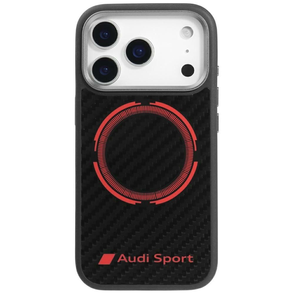 Audi Handyhülle iPhone 17 Pro Carbonfaser RSQ MagSafe schwarz rot Logo 6,3 Zoll, Kantenschutz