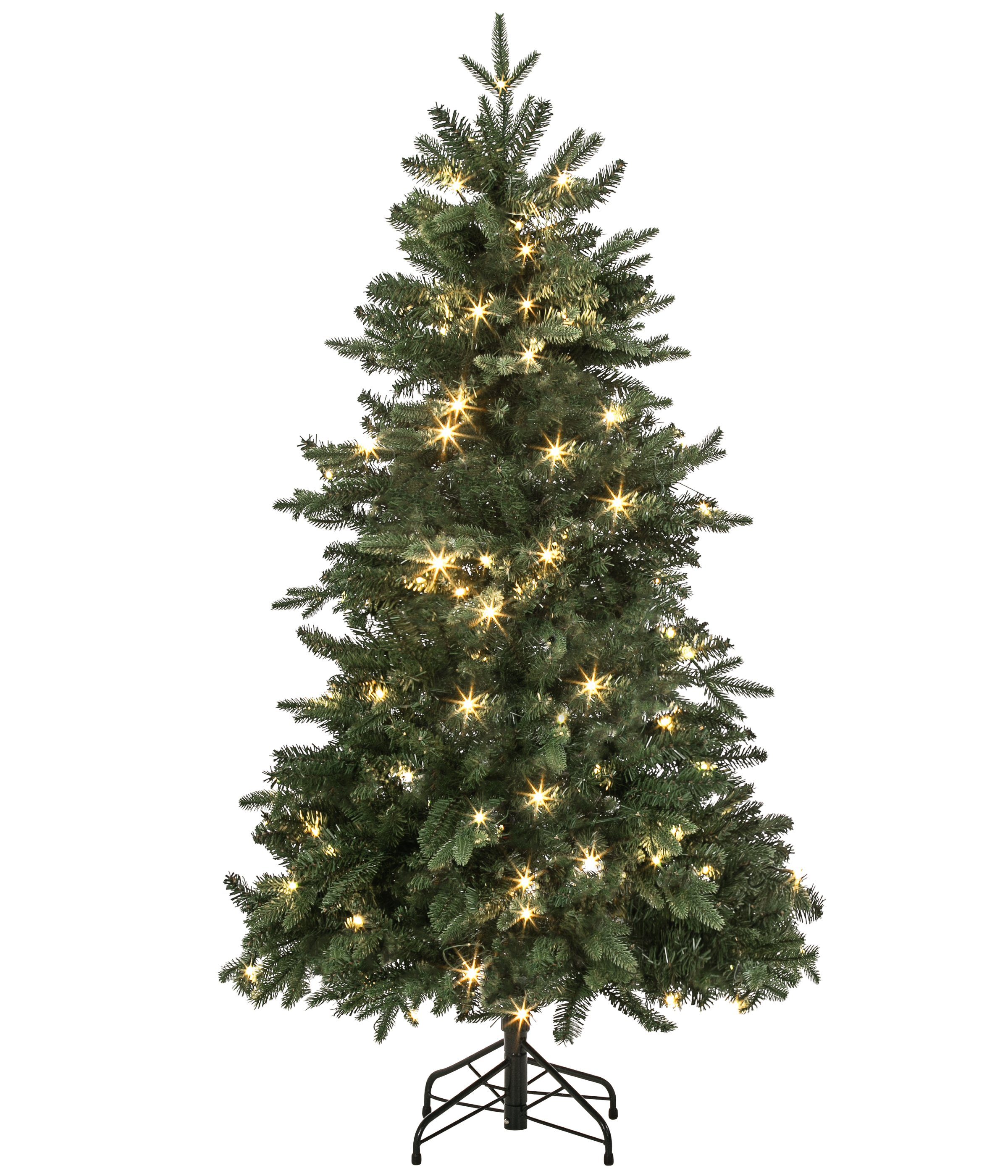 Dehner Künstlicher Weihnachtsbaum Tanne Espen m. LED/Ständer, Höhe 150 cm, Ø 86.4 cm, hochwertiger künstlicher Christbaum mit LED Beleuchtung