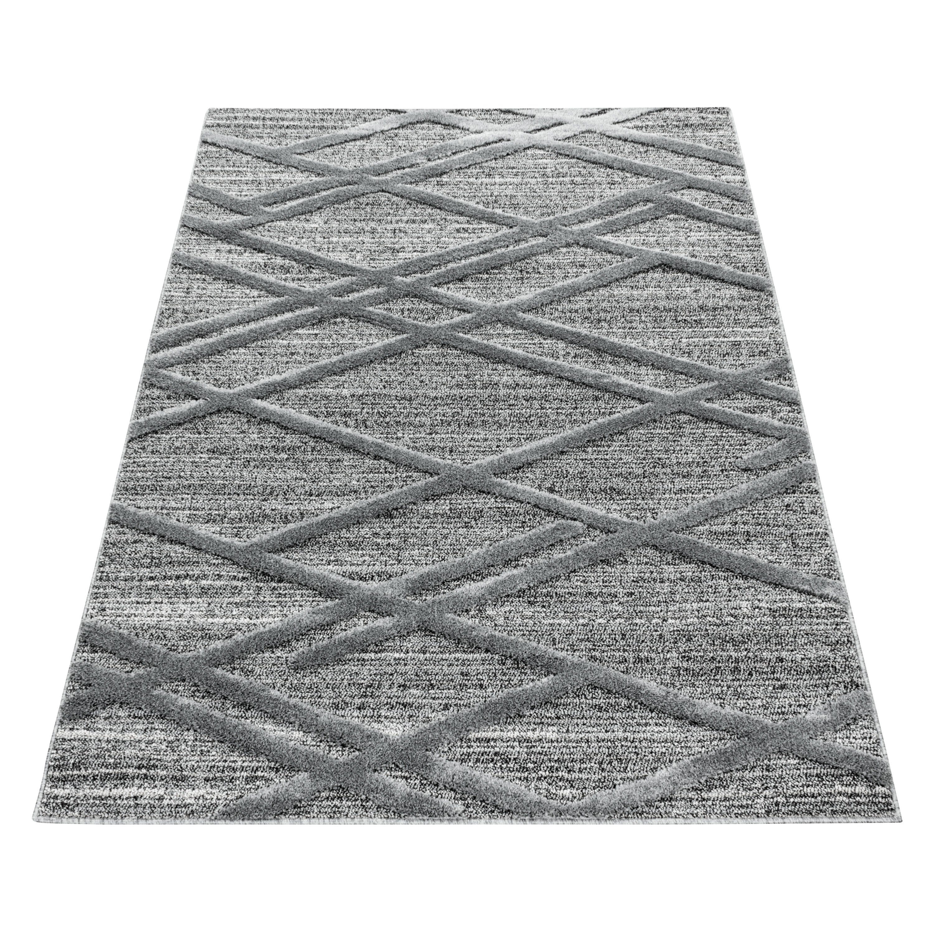 Stilvoll Günstig Hochflor-Teppich in Grau mit Boho-Design für Wohnzimmer, Läufer, Höhe: 20 mm