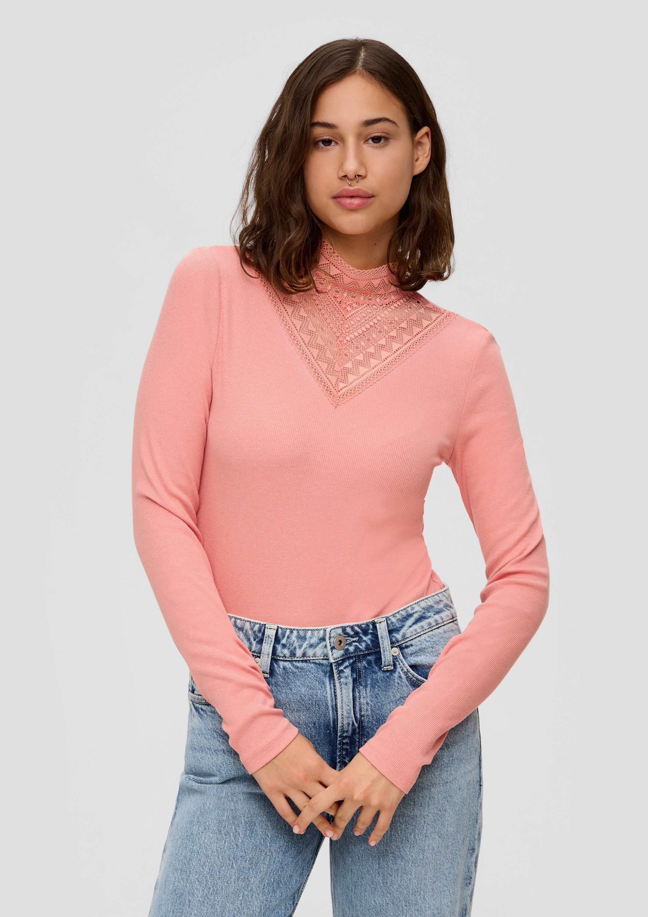 QS Langarmshirt T-Shirt Langarmshirt mit Spitzen-Detail günstig online kaufen