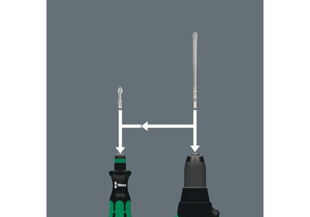 Bit-Schraubendreher Wera 40 7teilig Handhalter/6Bits Schlitz/PH/PZ Handhalter L.89mm m.Schnellwechselfutter Kompakt Bitsatz Kraftform