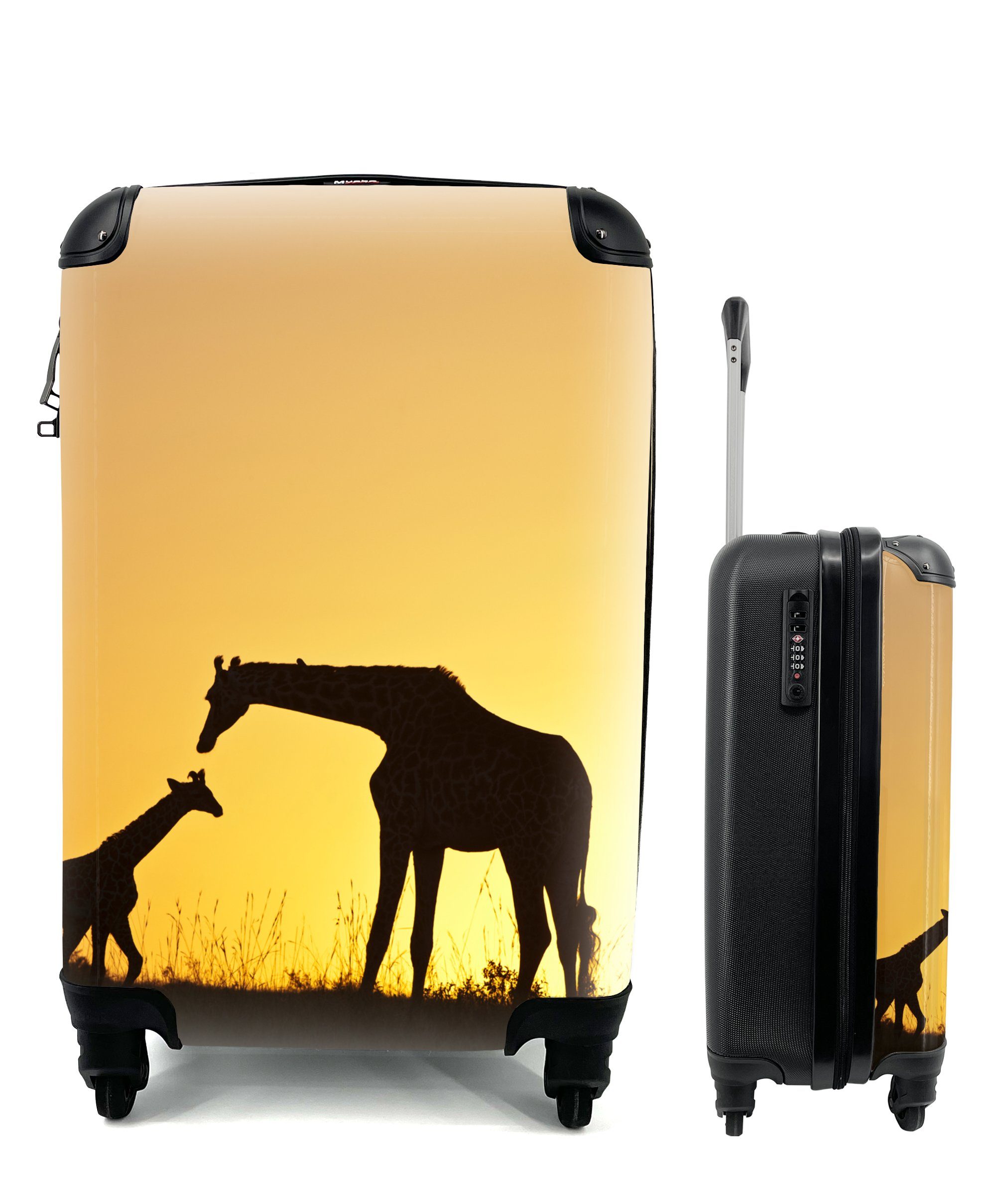 Reisetasche 4 mit Handgepäckkoffer MuchoWow Rollen, Kalb, Reisekoffer Giraffe rollen, Handgepäck für - Scherenschnitt Trolley, Ferien, -