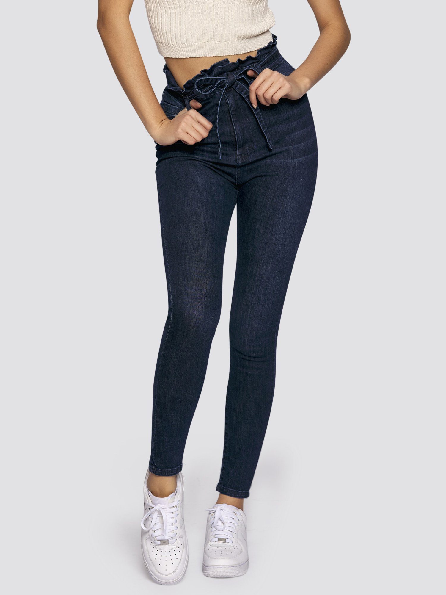 mit Freshlions blau High-waist-Jeans Bindegurt Jeans