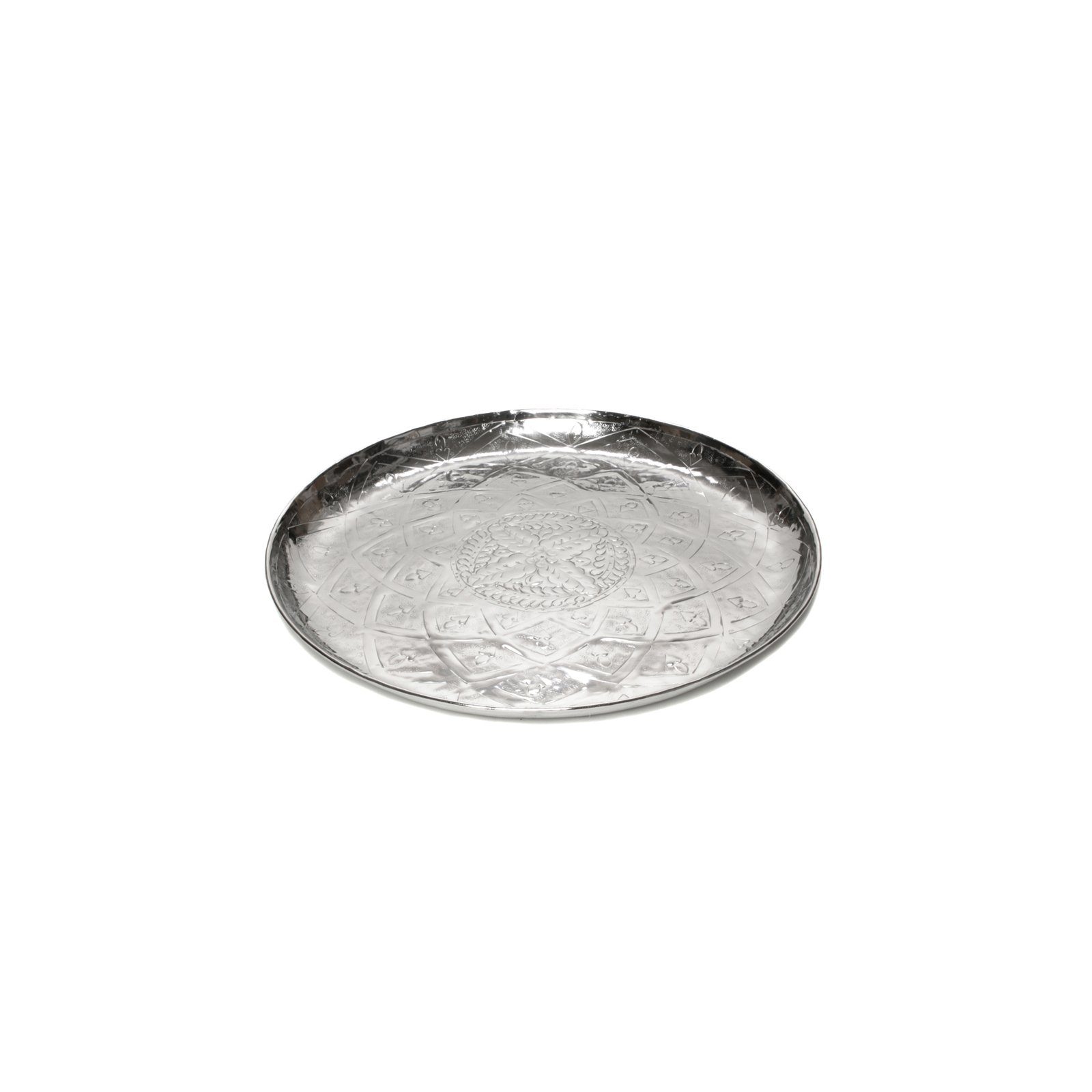 Dekotablett Kleines Serviertablett Silber Brillibrum Muster Orientalisches Alumium Deko-Tablett Rund