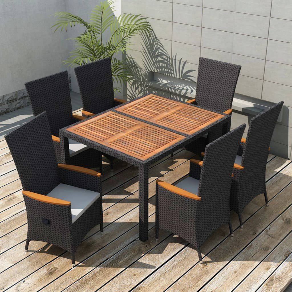 vidaXL GartenEssgruppe 7tlg. GartenEssgruppe Poly Rattan Akazienholz