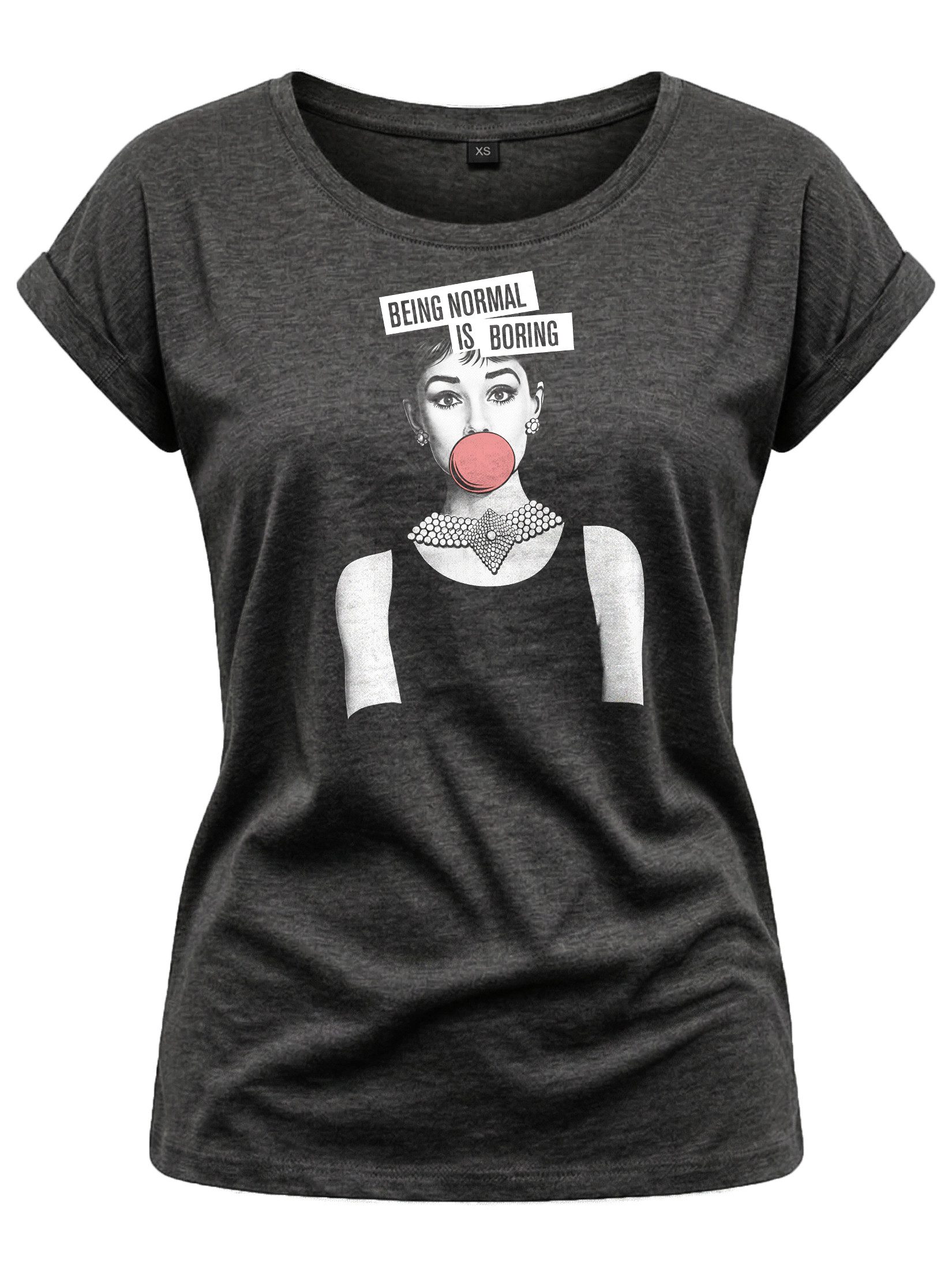 MAKAYA T-Shirt mit modischem Frontdruck Basic Sommer Top für Damen Casual Rundhals (Sprüche, Statement, Schwarz, Blau, Grau) große Größen
