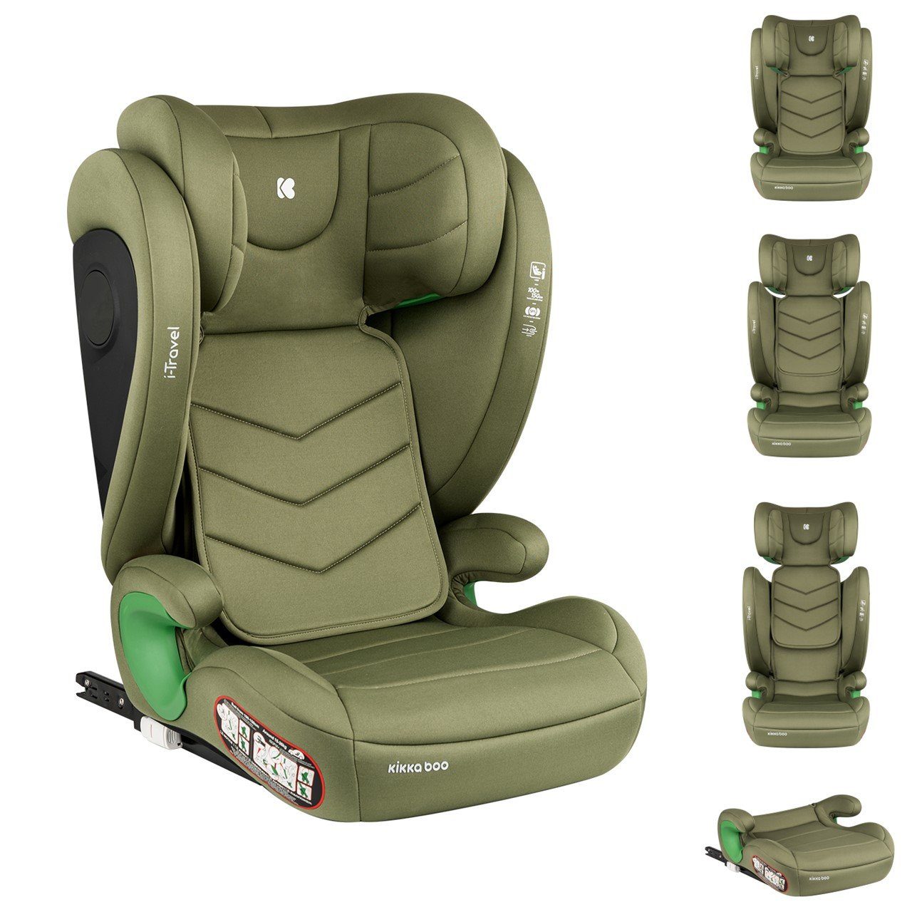 Kikkaboo Kindersitzerhöhung Kindersitz i-Travel, i-Size, bis: 36 kg, (100-150 cm) Isofix, Kopfstütze verstellbar grün